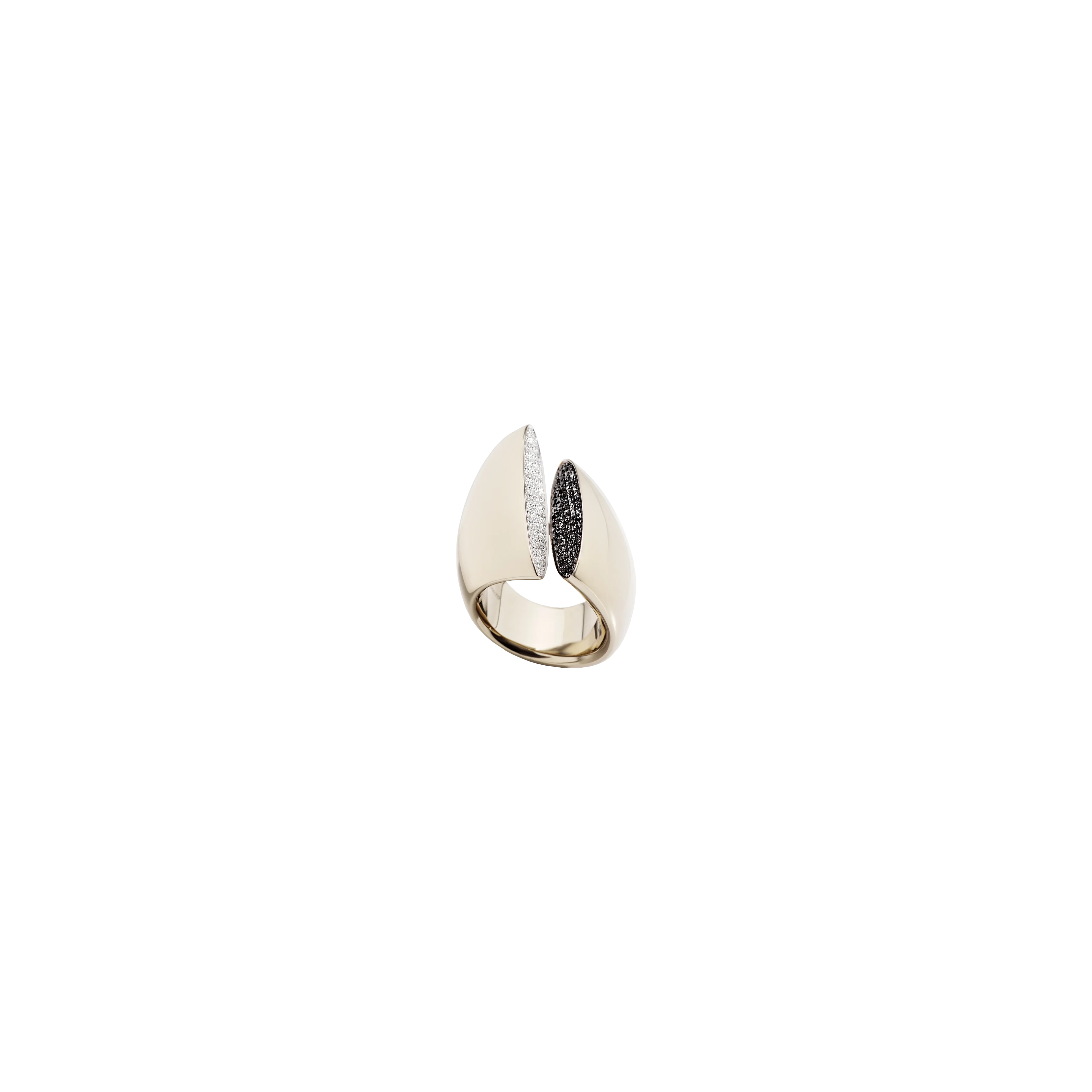 ANELLO ECLISSE MIDI IN ORO BIANCO, DIAMANTI BIANCHI E NERI - PG1138A051