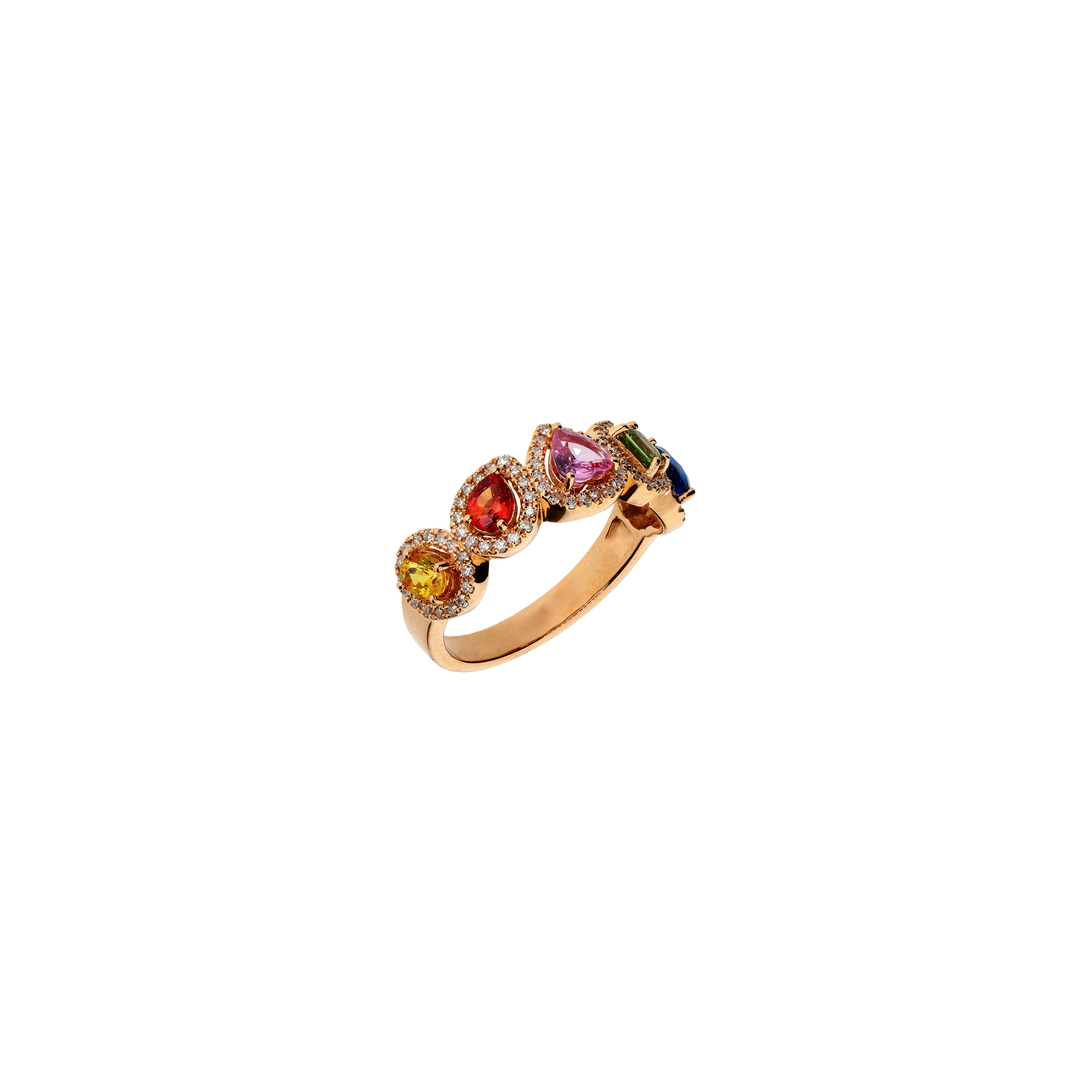 ANELLO RAINBOW IN ORO ROSA CON ZAFFIRI MULTICOLOR E DIAMANTI - KR1232/MS