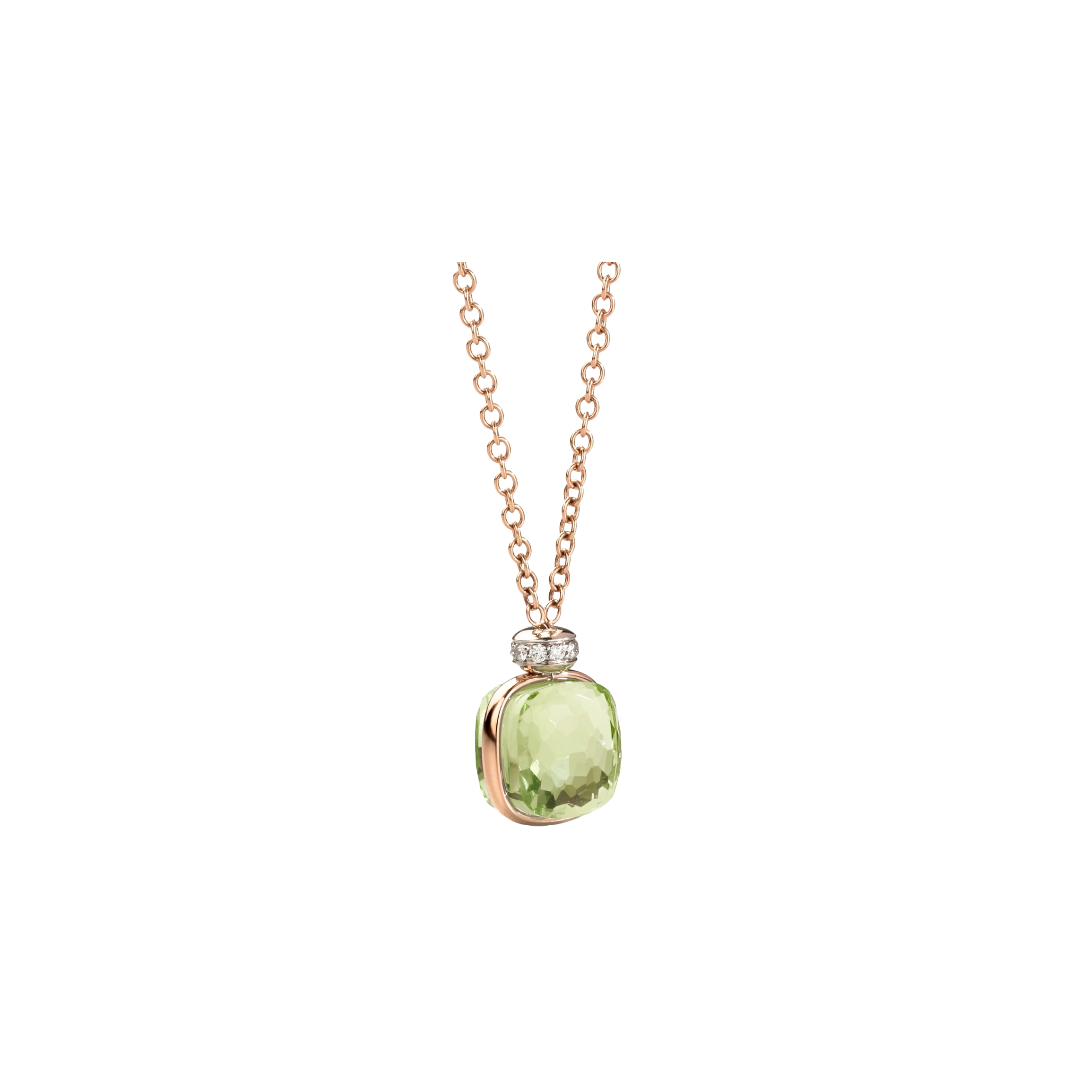 COLLANA NUDO CLASSIC IN ORO ROSA E BIANCO,  PRASIOLITE, DIAMANTI BIANCHI SU ORO ROSA 18K RODIATO BIANCO - PCC2022O6WHRDB0PA - PCC2022O6WHRDB0PA