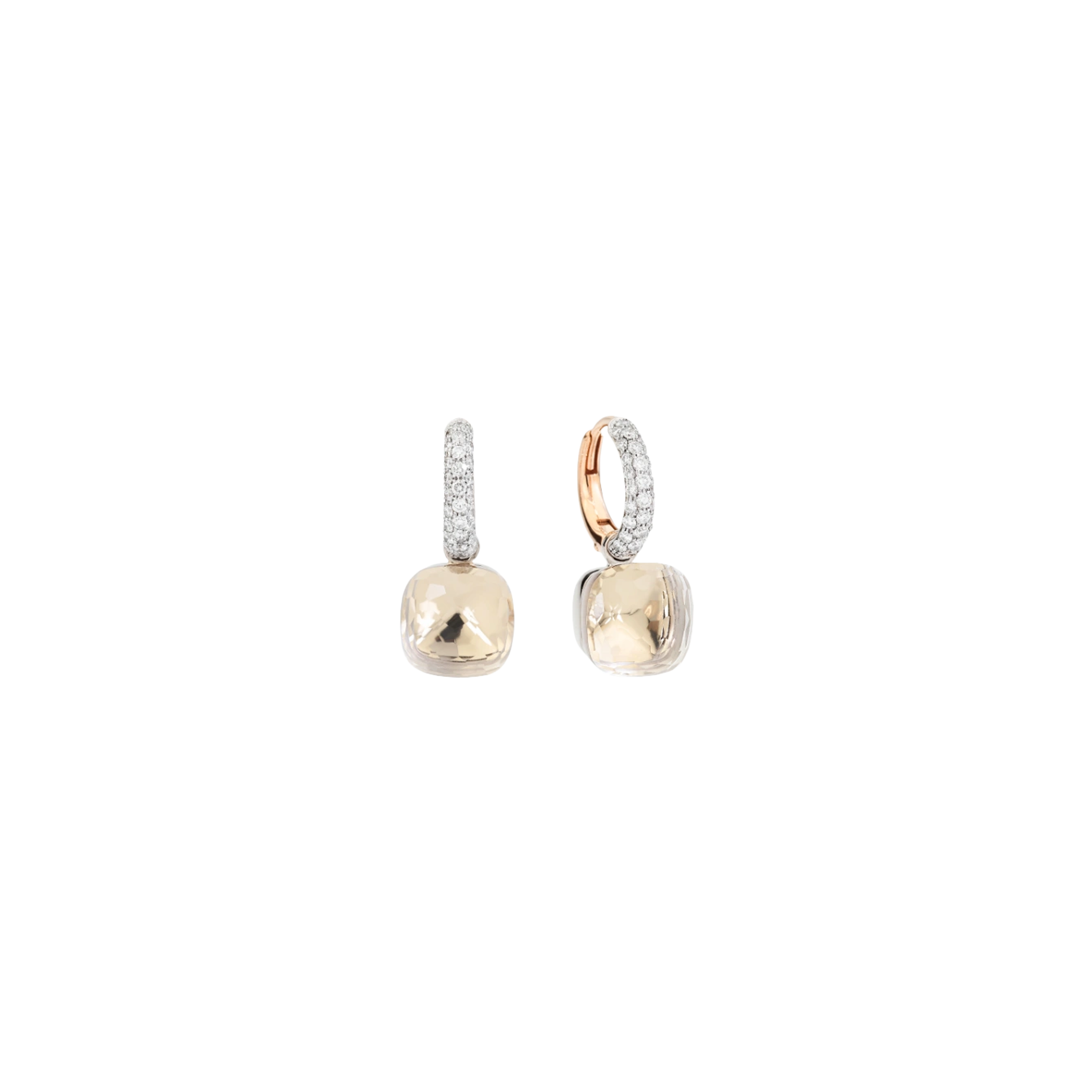 ORECCHINI NUDO CLASSIC IN ORO ROSA E BIANCO, TOPAZIO BIANCO, DIAMANTI BIANCHI SU ORO ROSA  RODIATO BIANCO - POB4010O6WHRDB0TB - POB4010O6WHRDB0TB