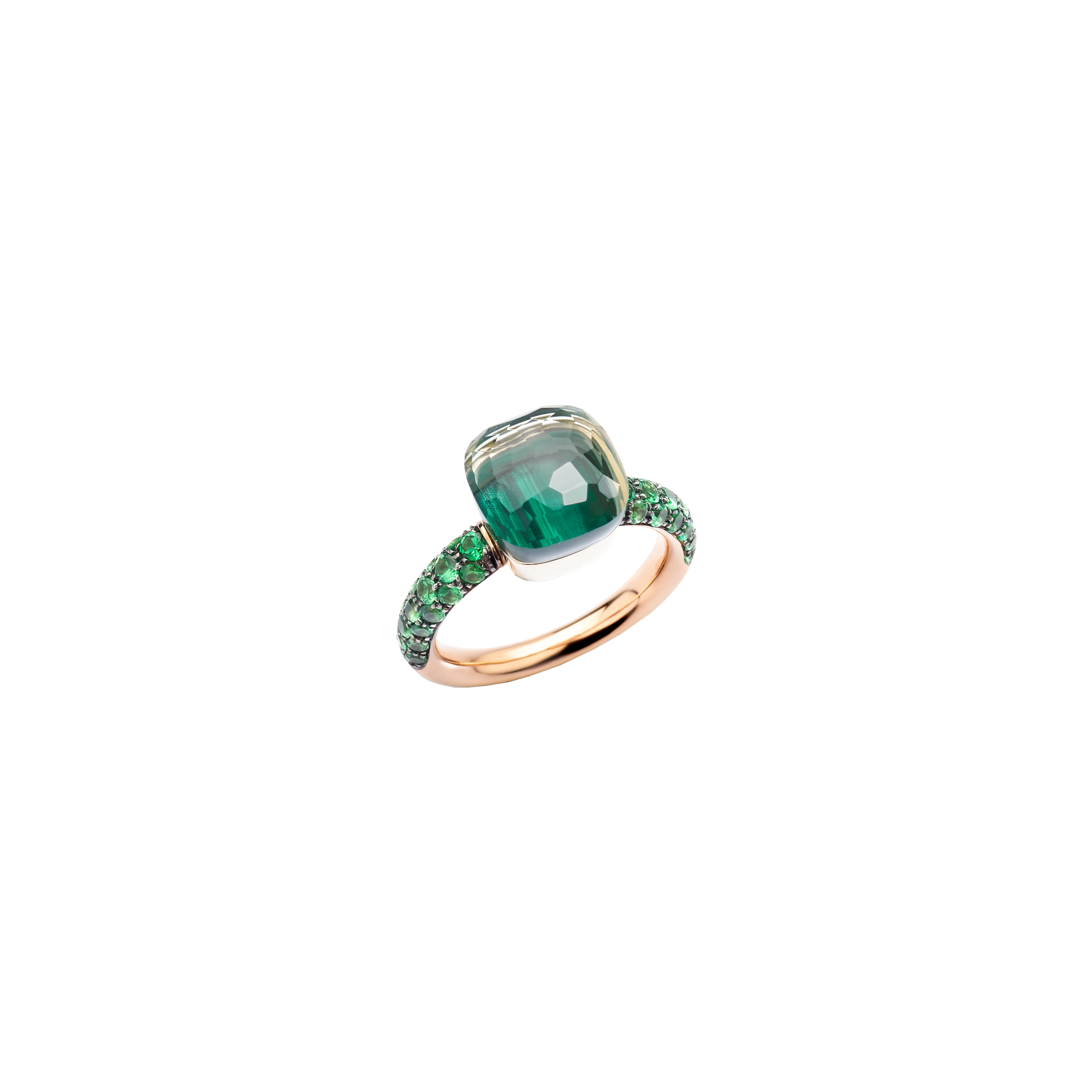 ANELLO NUDO CLASSIC IN ORO BIANCO E ORO ROSA RODIATO NERO CON PRASIOLITE, MALACHITE, TSAVORITE - PAB9040O6BKRTZMPA - PAB9040O6BKRTZMPA