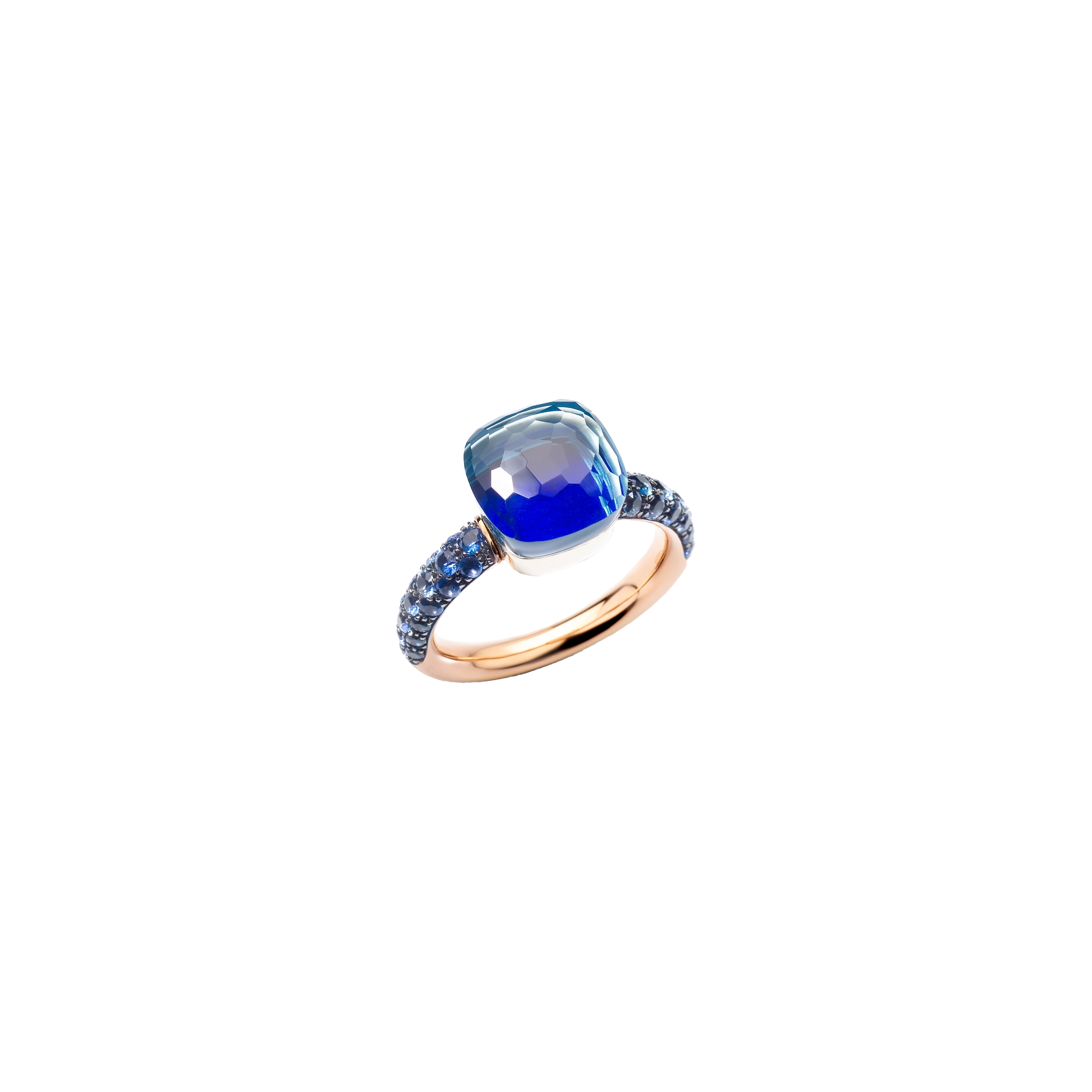 ANELLO NUDO CLASSIC IN ORO BIANCO E ORO ROSA RODIATO NERO CON TOPAZIO BLU LONDON, LAPIS E ZAFFIRI BLU - PAB9040O6BKRZALTL - PAB9040O6BKRZALTL