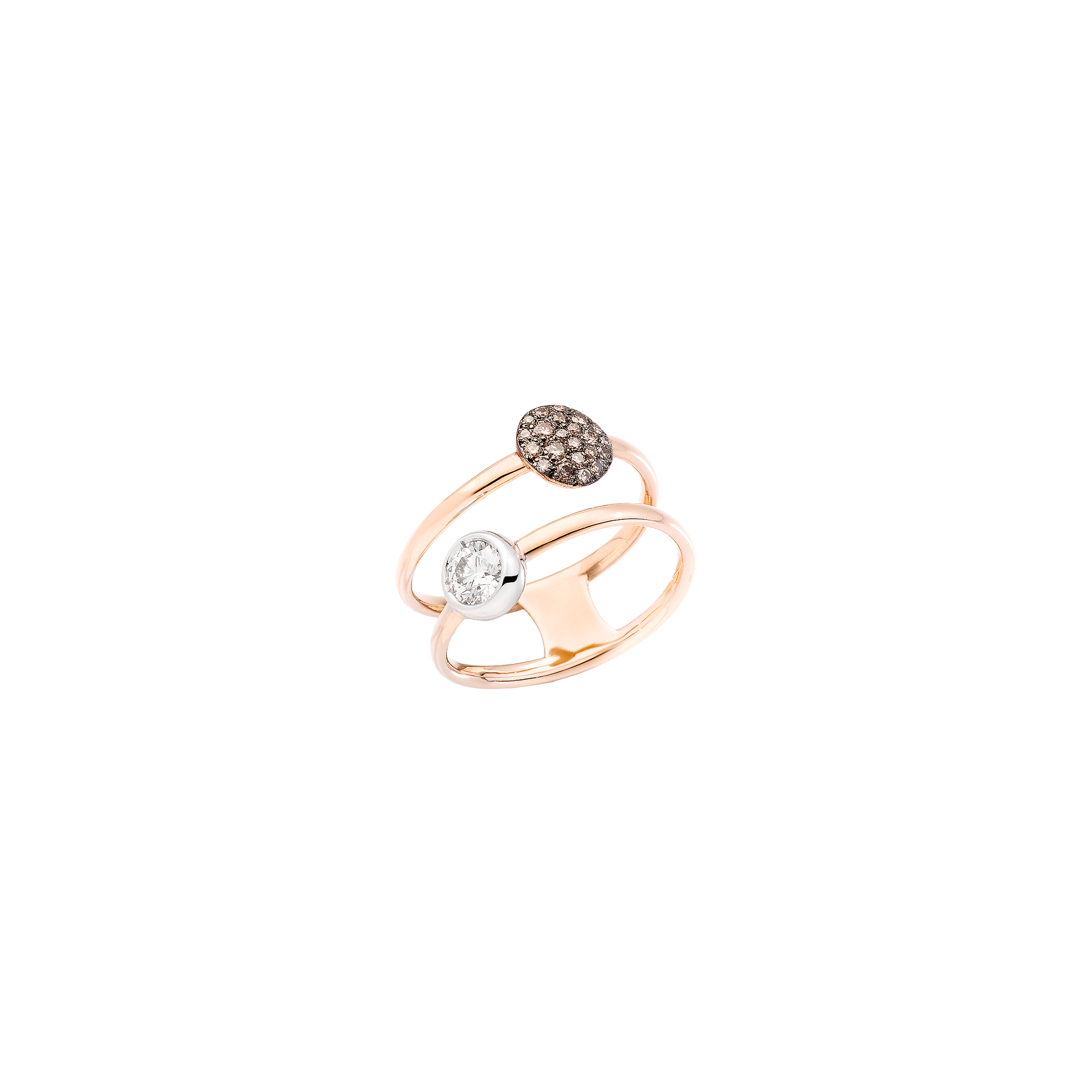 ANELLO SABBIA IN ORO ROSA E ORO ROSA RODIATO NERO CON DIAMANTE BIANCO E PAVÉ DI DIAMANTI BROWN - PAC3051O6BWRDB0BR - PAC3051O6BWRDB0BR