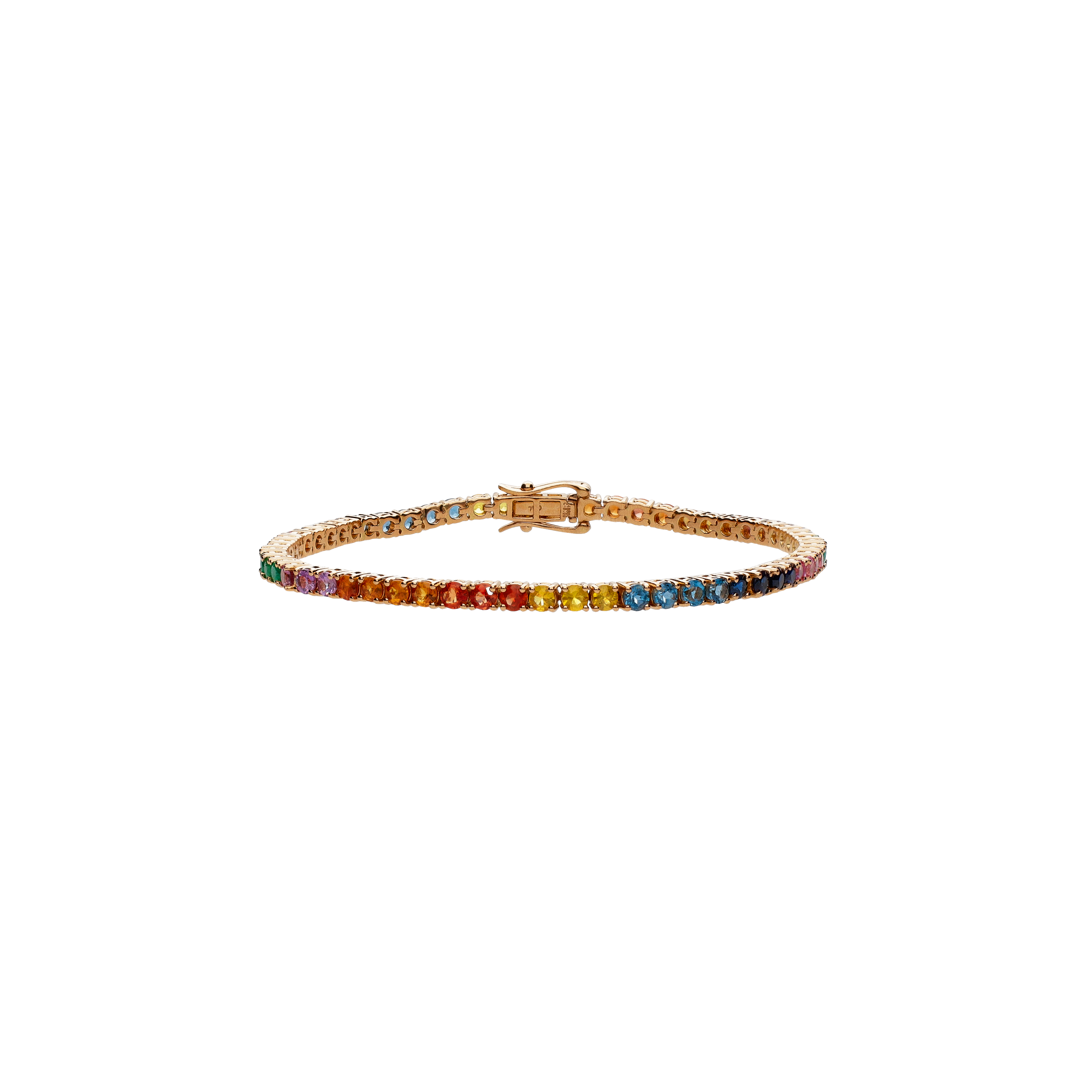 BRACCIALE TENNIS RAINBOW IN ORO ROSA CON ZAFFIRI MULTICOLOR, TORMALINE E SMERALDI - AB2086/MCS