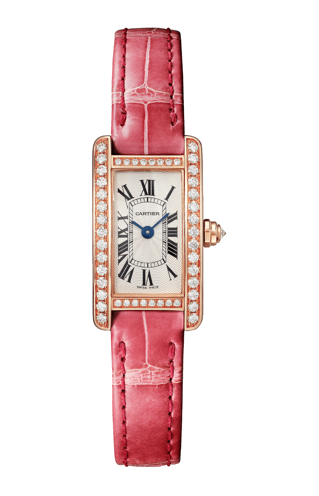 TANK AMÉRICAINE MODELLO MINI, ORO ROSA E PAVÉ DI DIAMANTI, QUARZO - WJTA0026