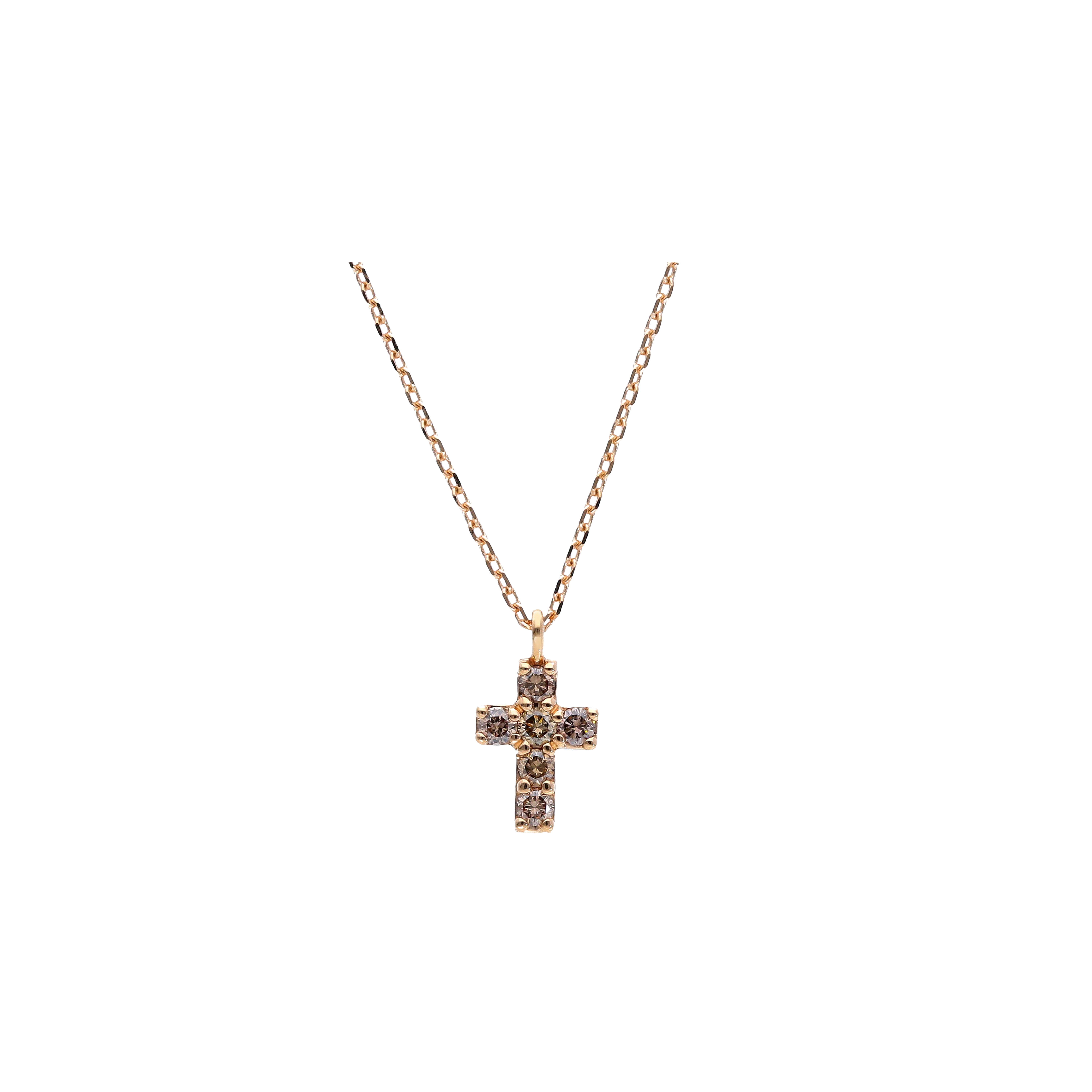 COLLANA IN ORO ROSA CON CROCE IN PAVÉ DI DIAMANTI BROWN - 247052