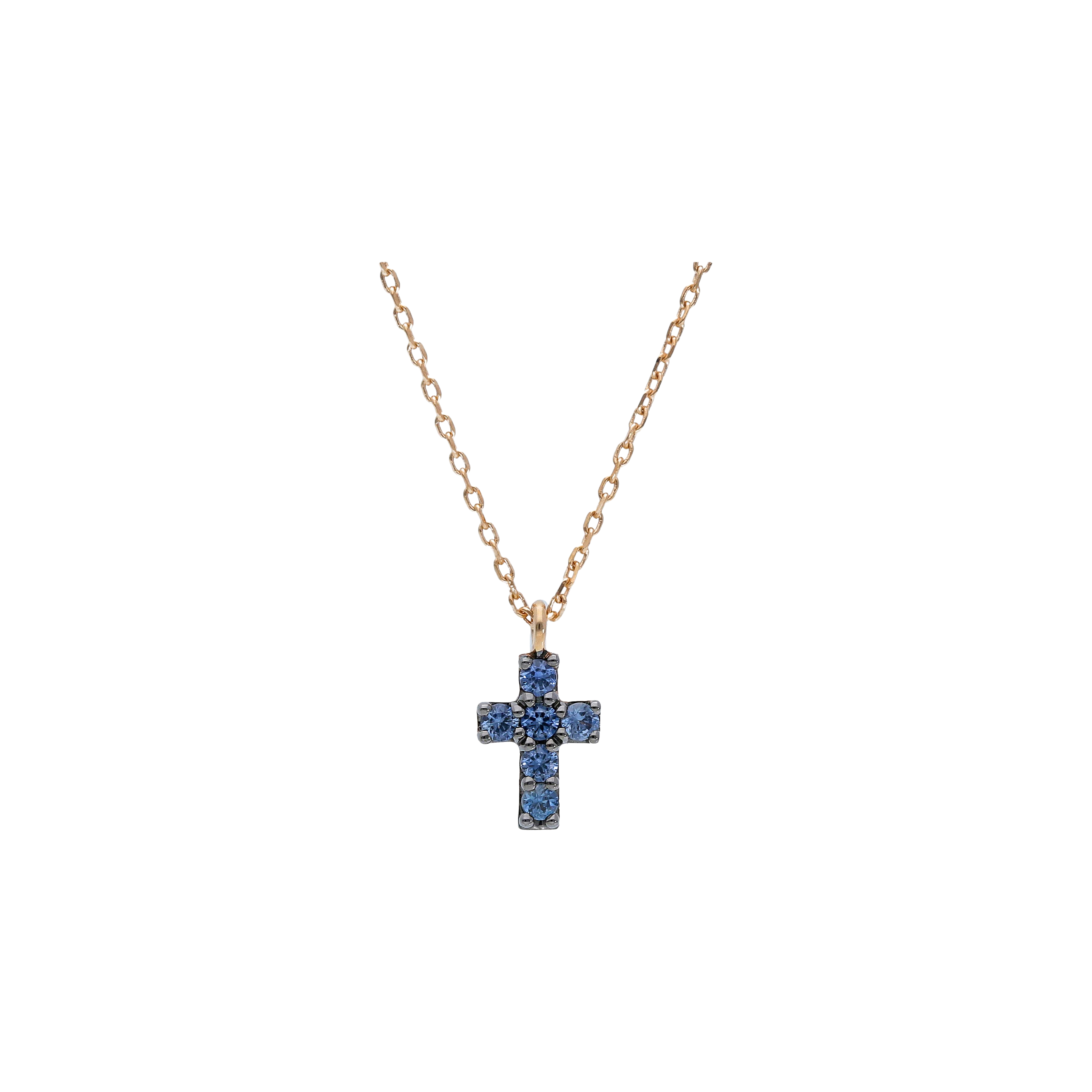 COLLANA IN ORO ROSA CON CROCE IN PAVÉ DI ZAFFIRI BLU - 247055