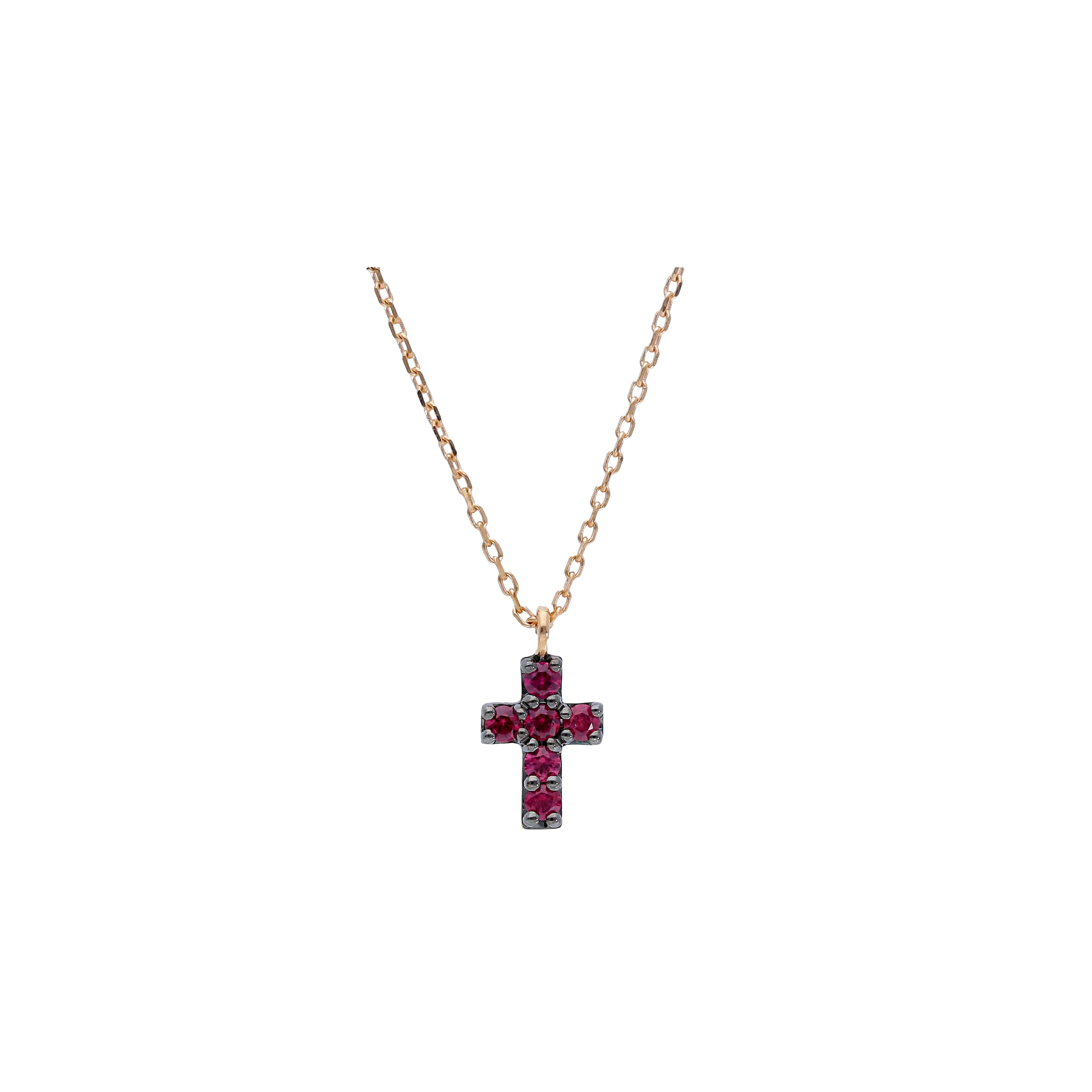 COLLANA IN ORO ROSA CON CROCE IN PAVÉ DI RUBINI - 247054