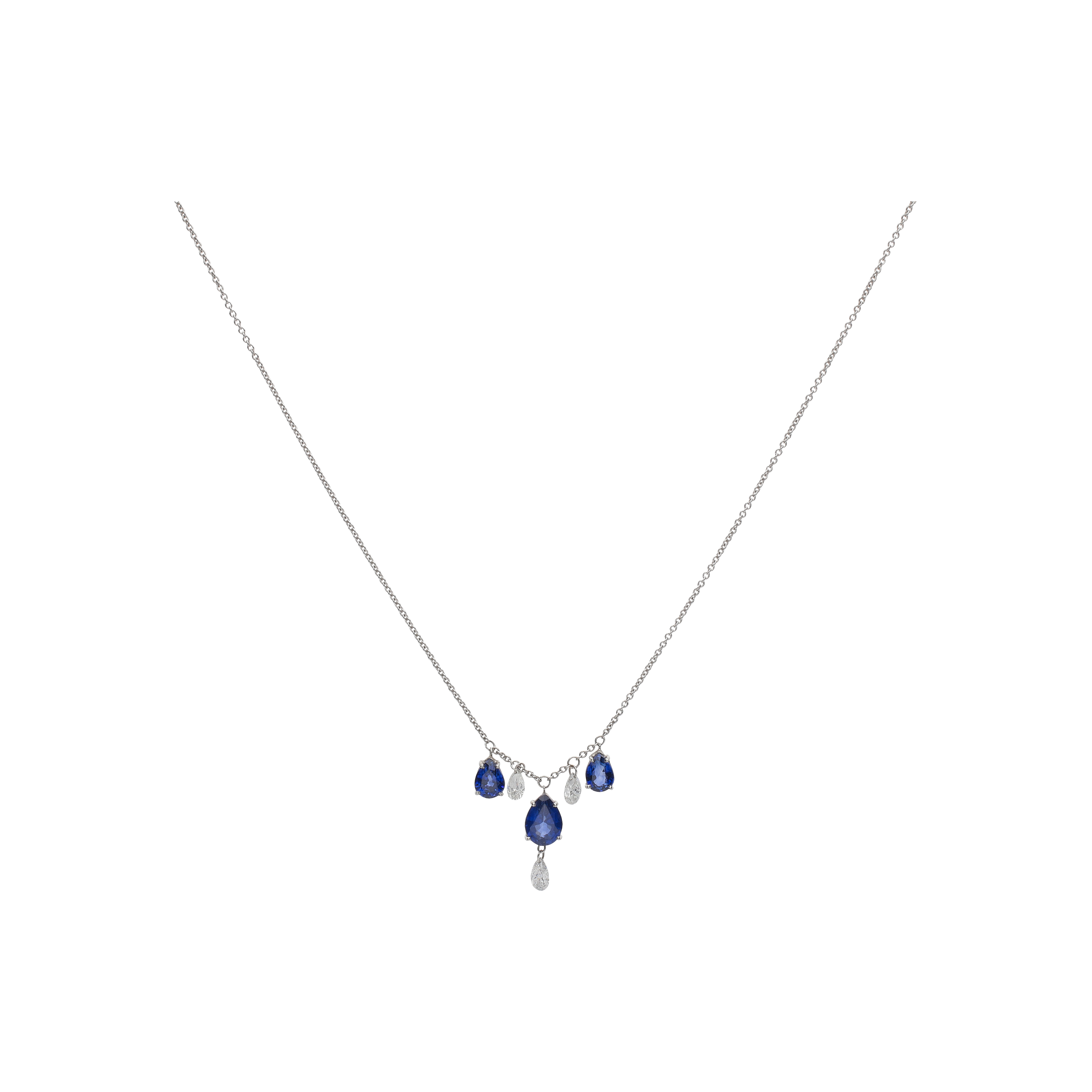 COLLANA IN ORO BIANCO CON ZAFFIRI BLU E DIAMANTI PENDENTI - C069/12-S0