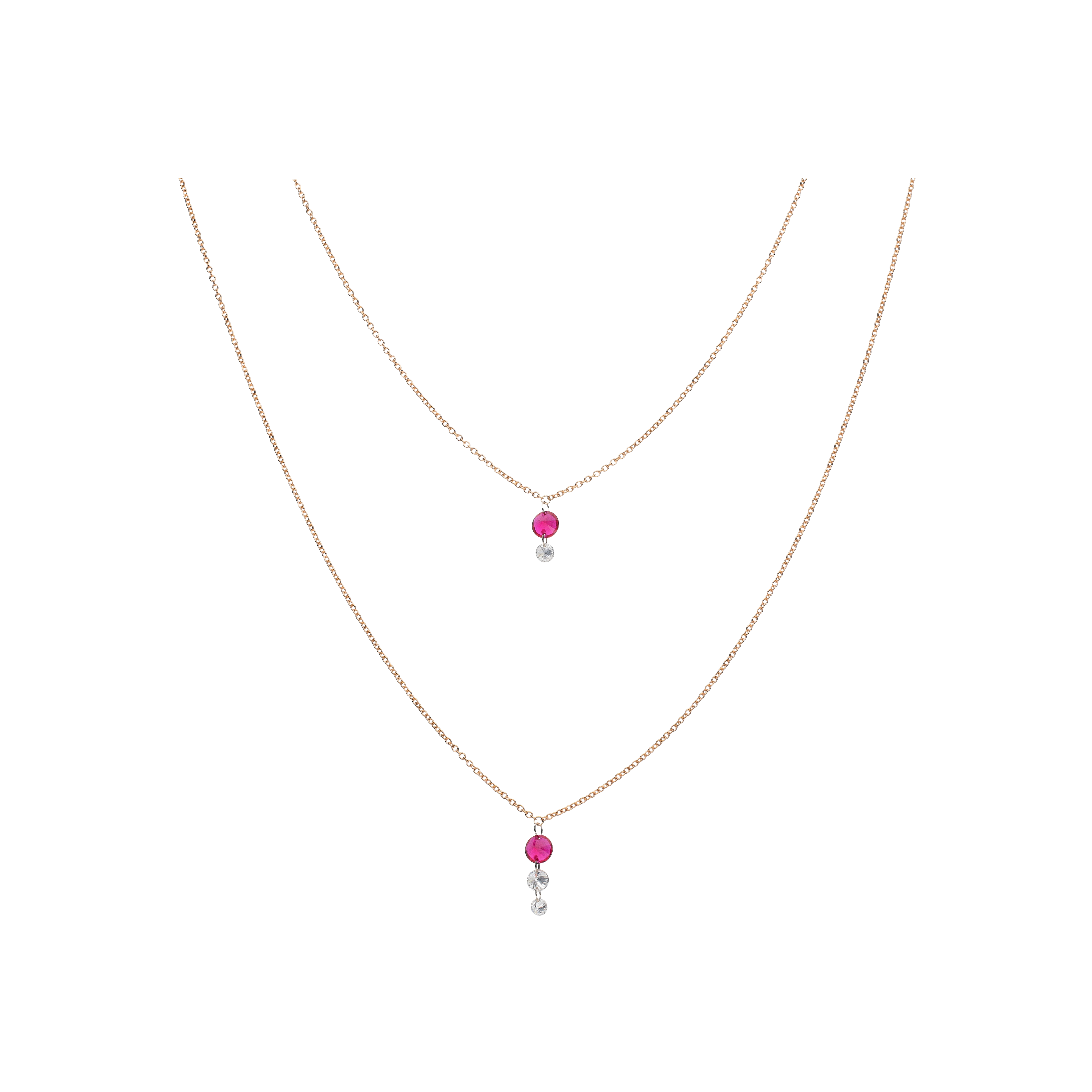 COLLANA A DOPPIO FILO IN ORO ROSA CON RUBINI E DIAMANTI - C069/20/9-S0