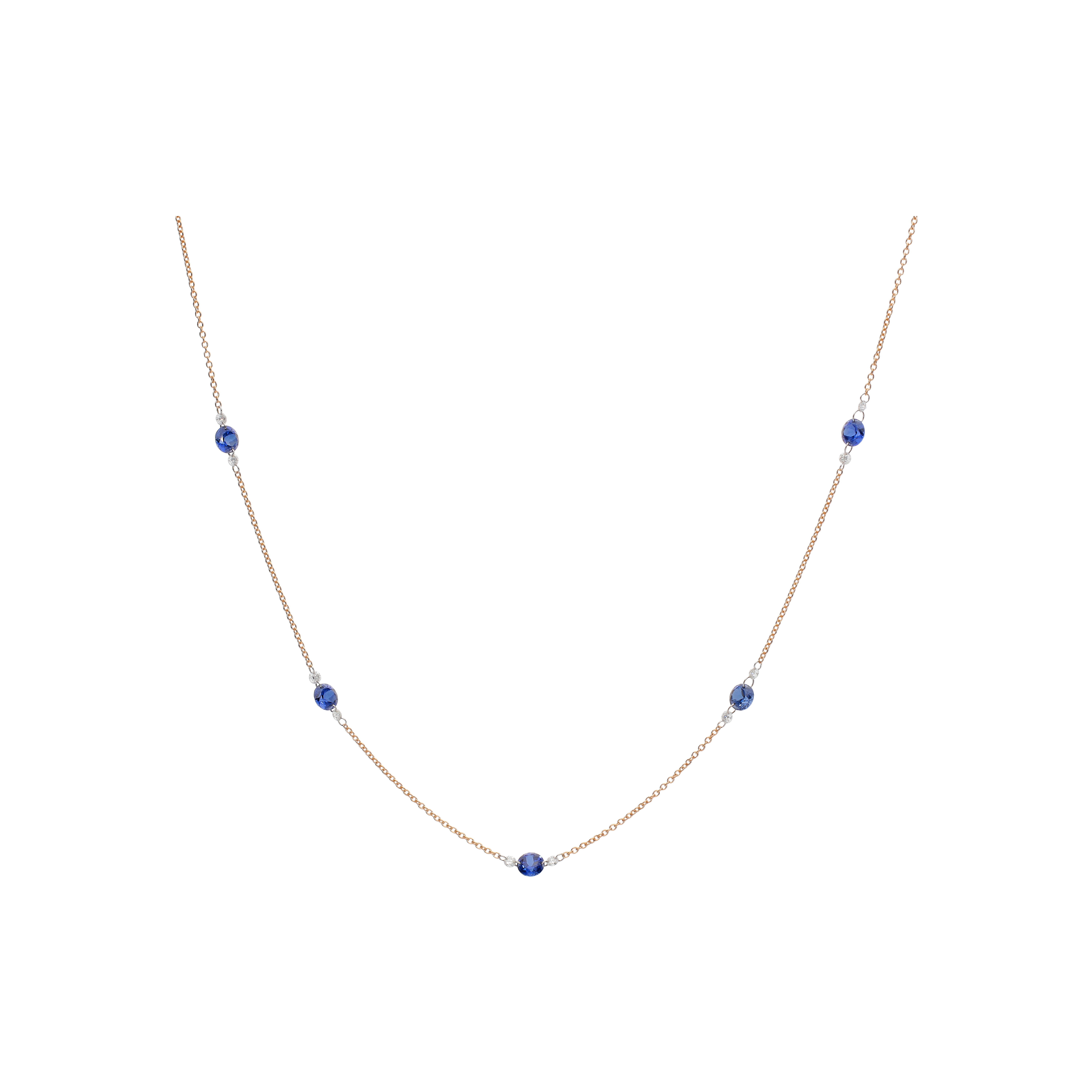 COLLANA IN ORO ROSA CON ZAFFIRI BLU E DIAMANTI - C065/2/2-S0