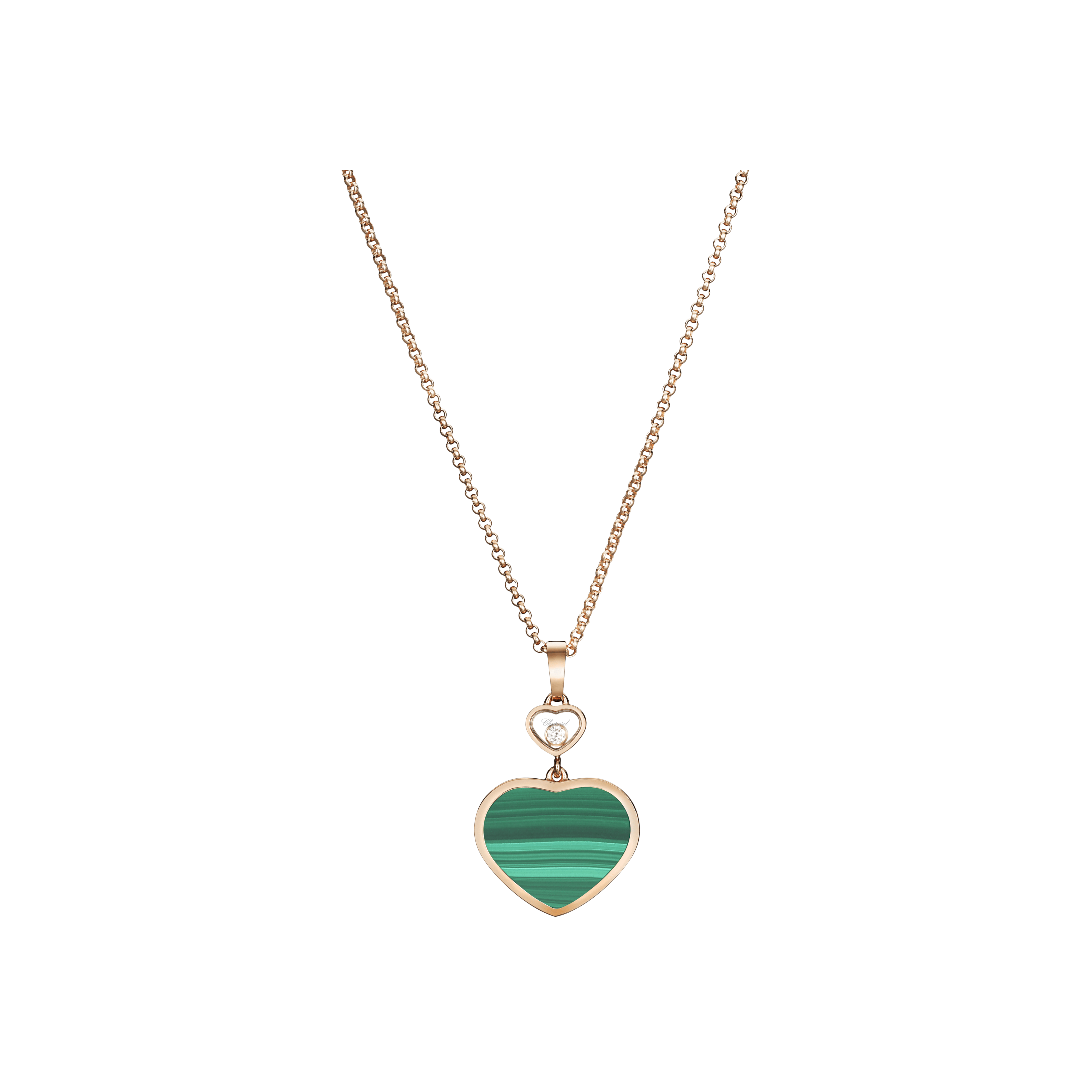 COLLANA HAPPY HEARTS, ORO ROSA ETICO, DIAMANTE, MALACHITE - 797482-5151 - 797482-5151