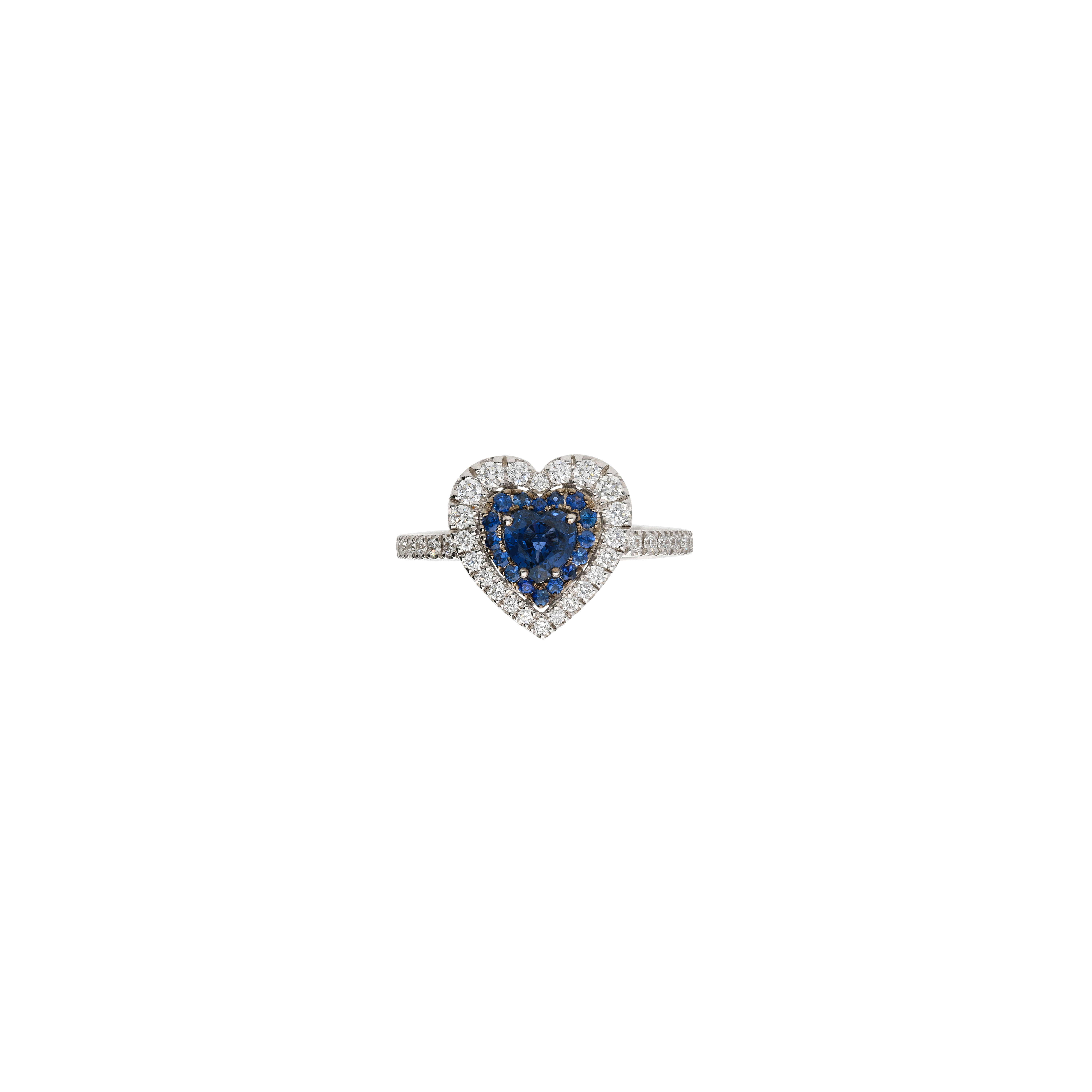 ANELLO CUORE IN ORO BIANCO CON DIAMANTI E ZAFFIRO BLU - 1AN1480921/4