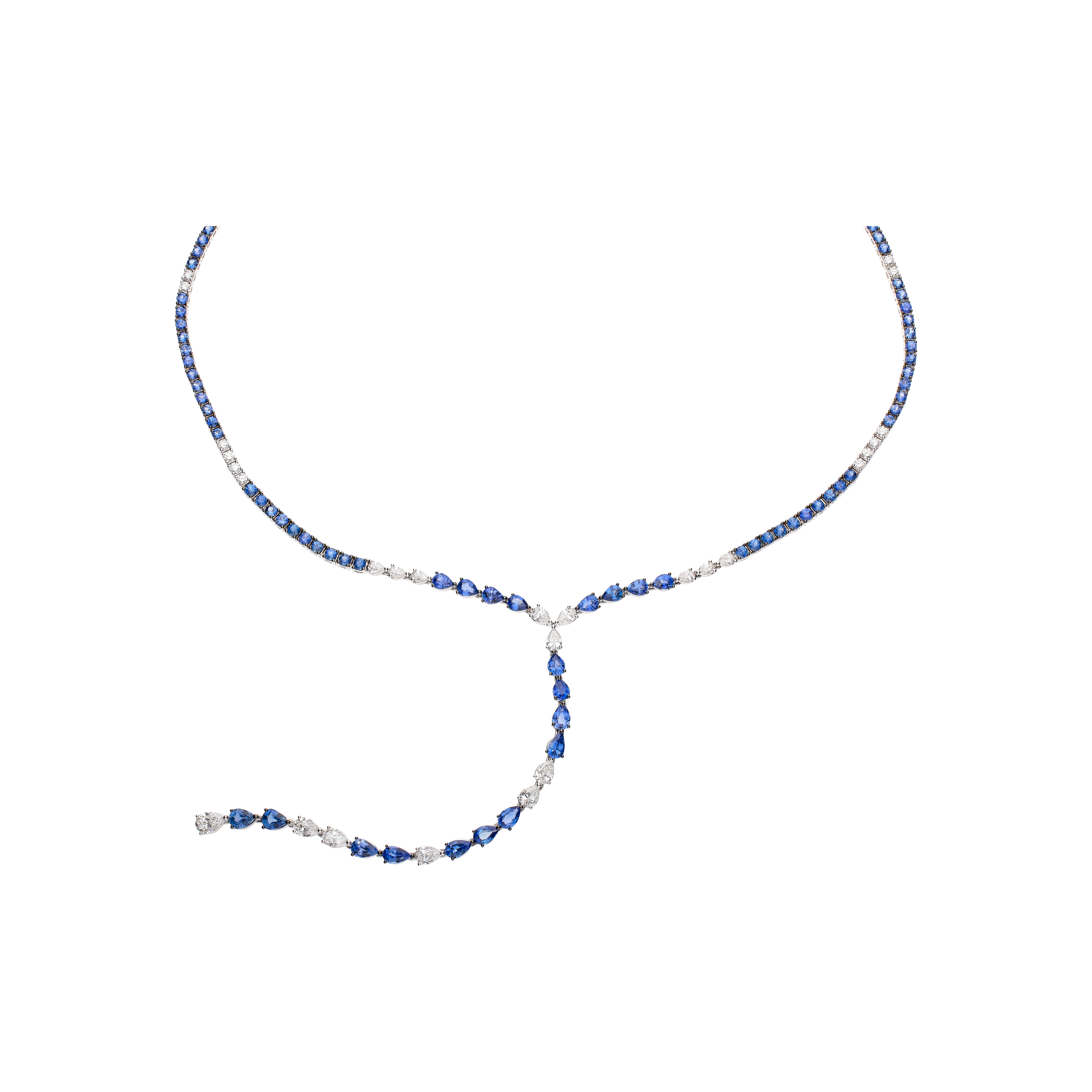 COLLANA GIROCOLLO IN ORO BIANCO CON DIAMANTI E ZAFFIRI BLU - 1GA1790036/3