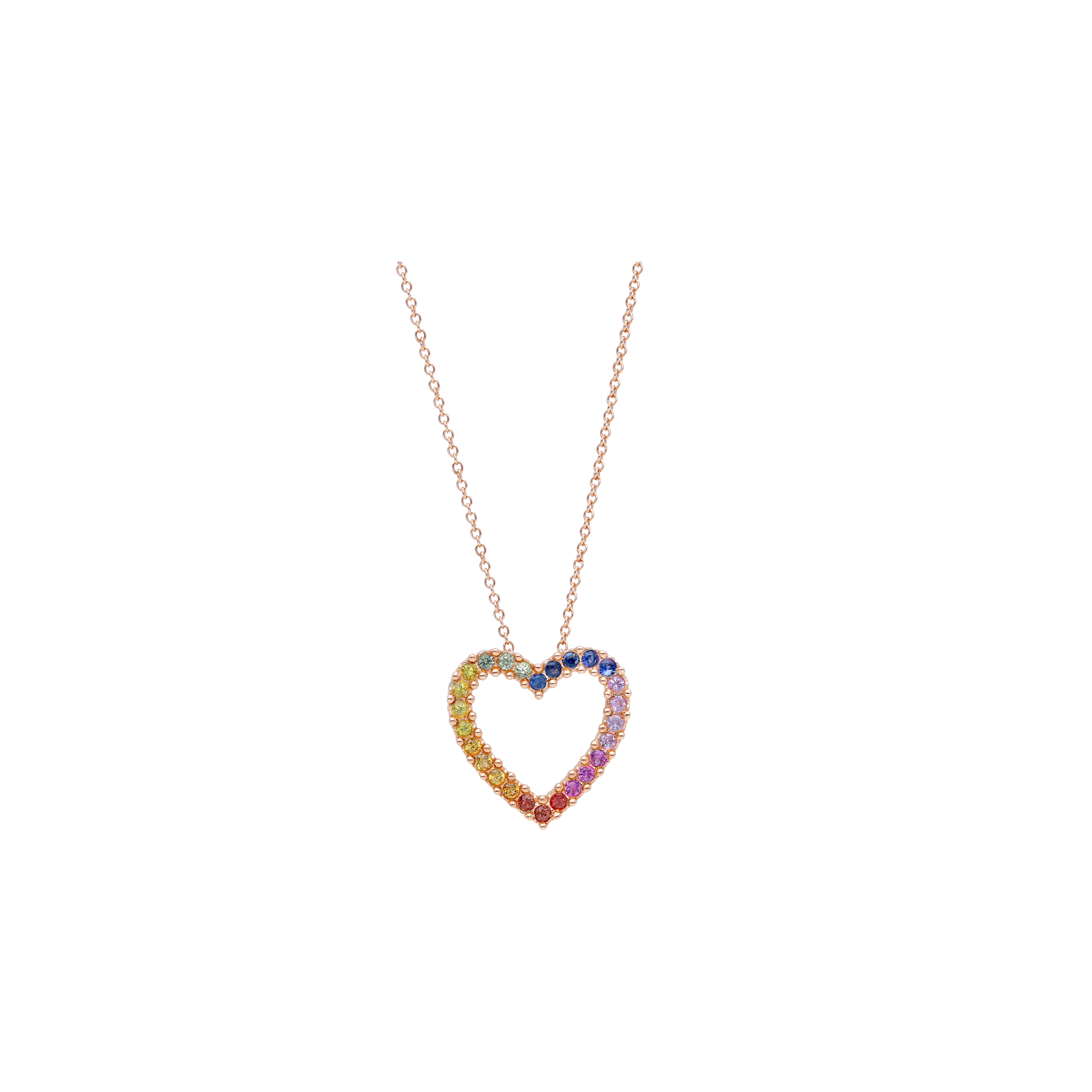 COLLANA GIROCOLLO CON CUORE CENTRALE IN ORO ROSA E PAVÉ DI ZAFFIRI MULTICOLOR - 250654ZM