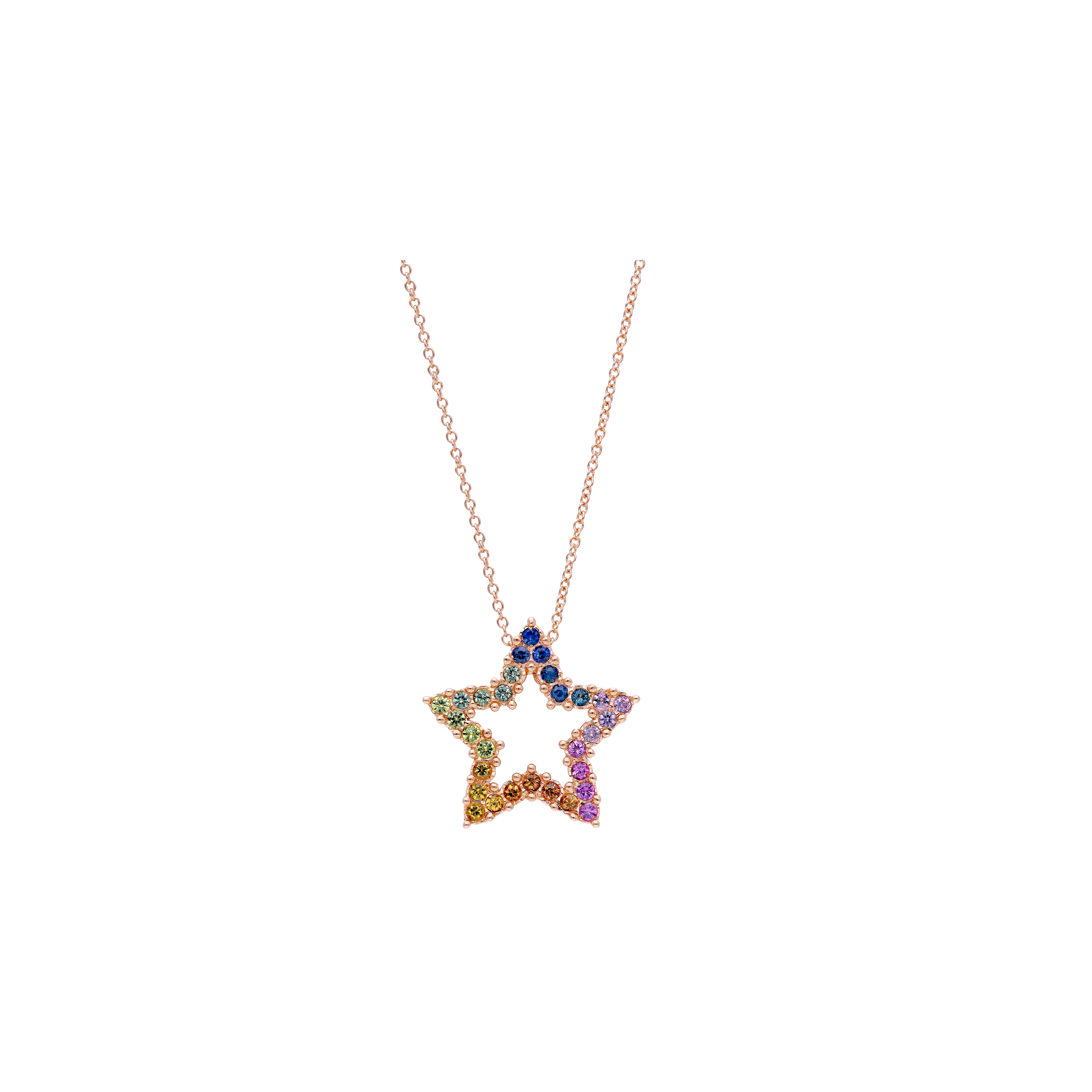 COLLANA GIROCOLLO CON STELLA CENTRALE IN ORO ROSA E ZAFFIRI MULTICOLOR - 250653ZM