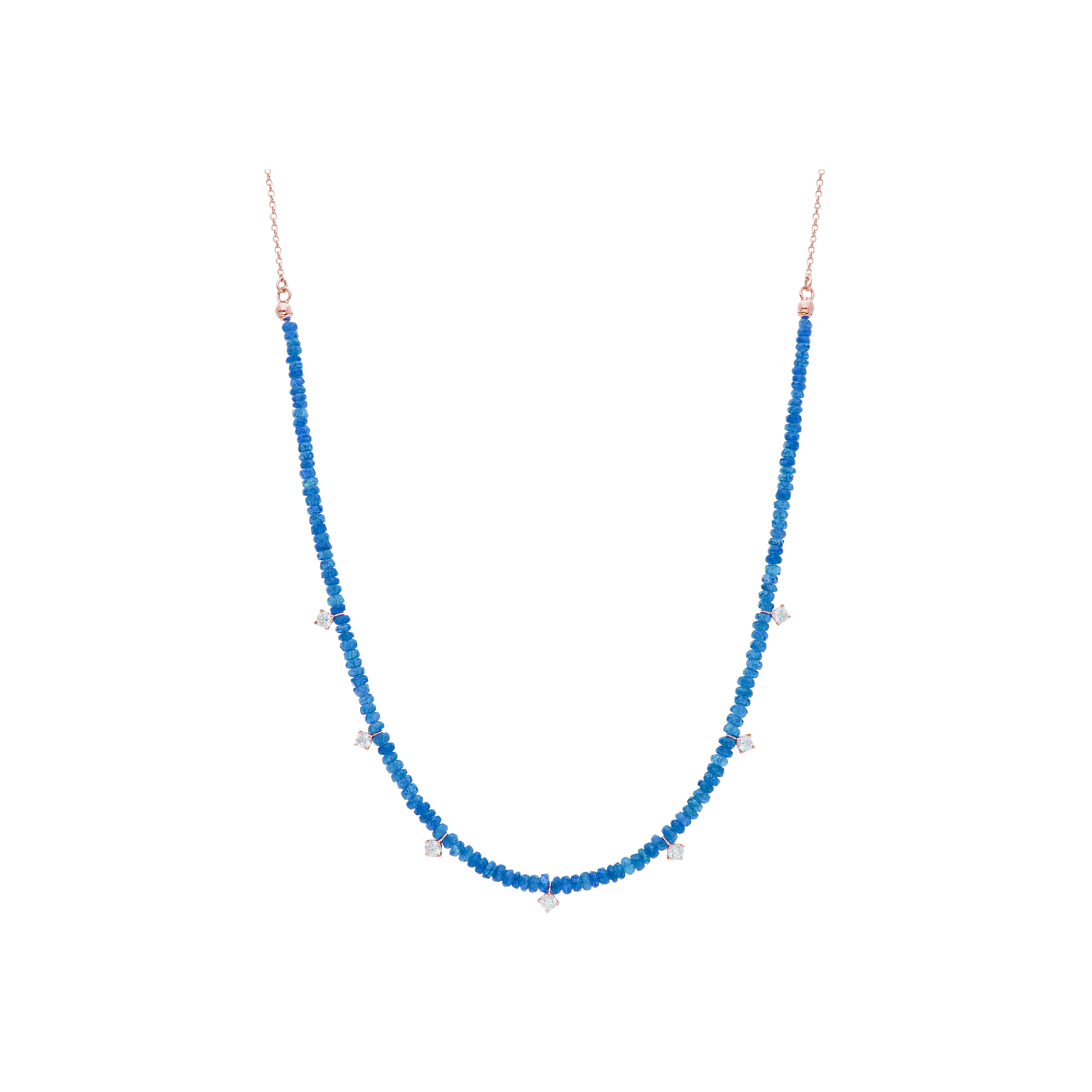 COLLANA GIROCOLLO IN ORO ROSA CON ZAFFIRI BLU E DIAMANTI - 252746