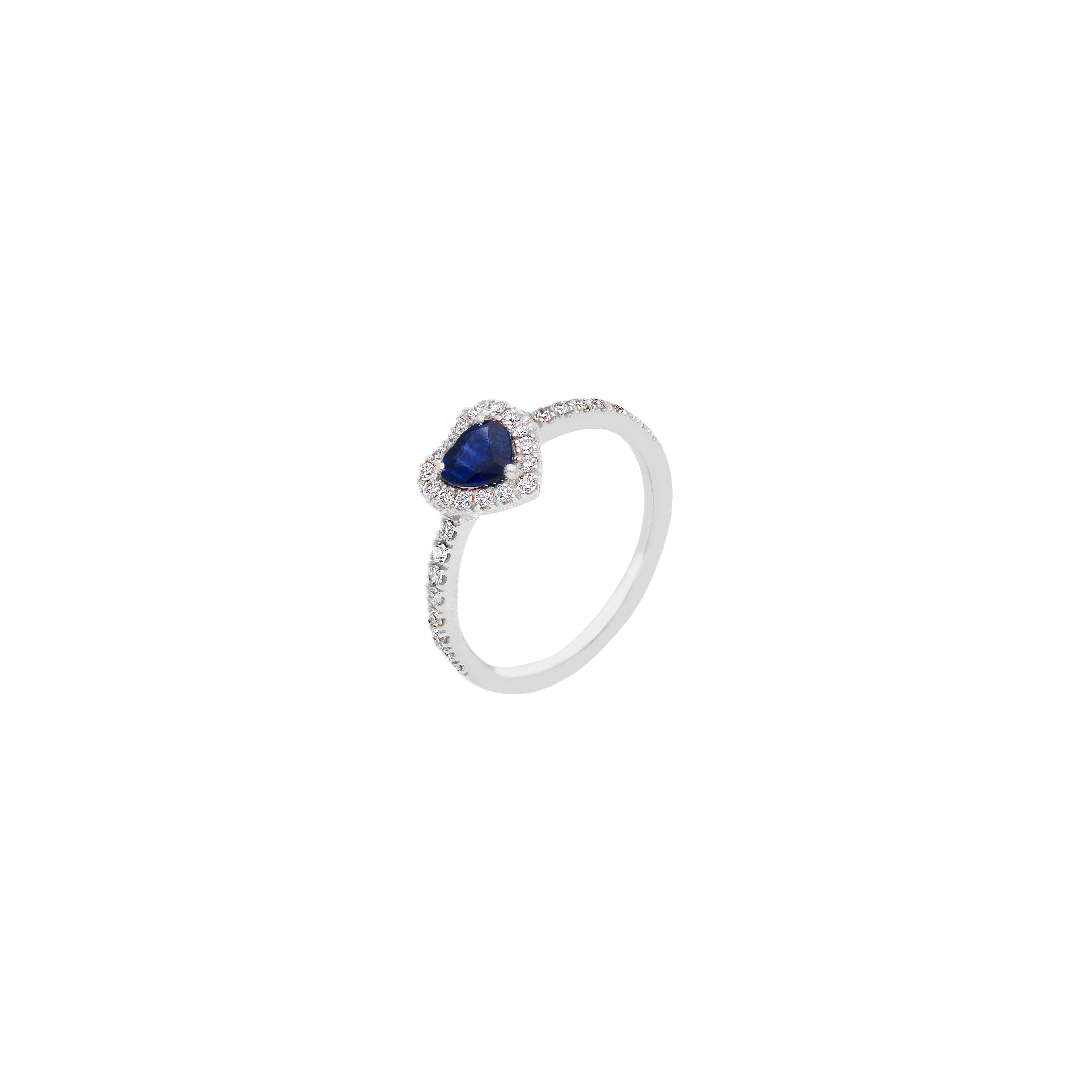 ANELLO CUORE IN ORO BIANCO CON DIAMANTI E ZAFFIRO BLU - 262500