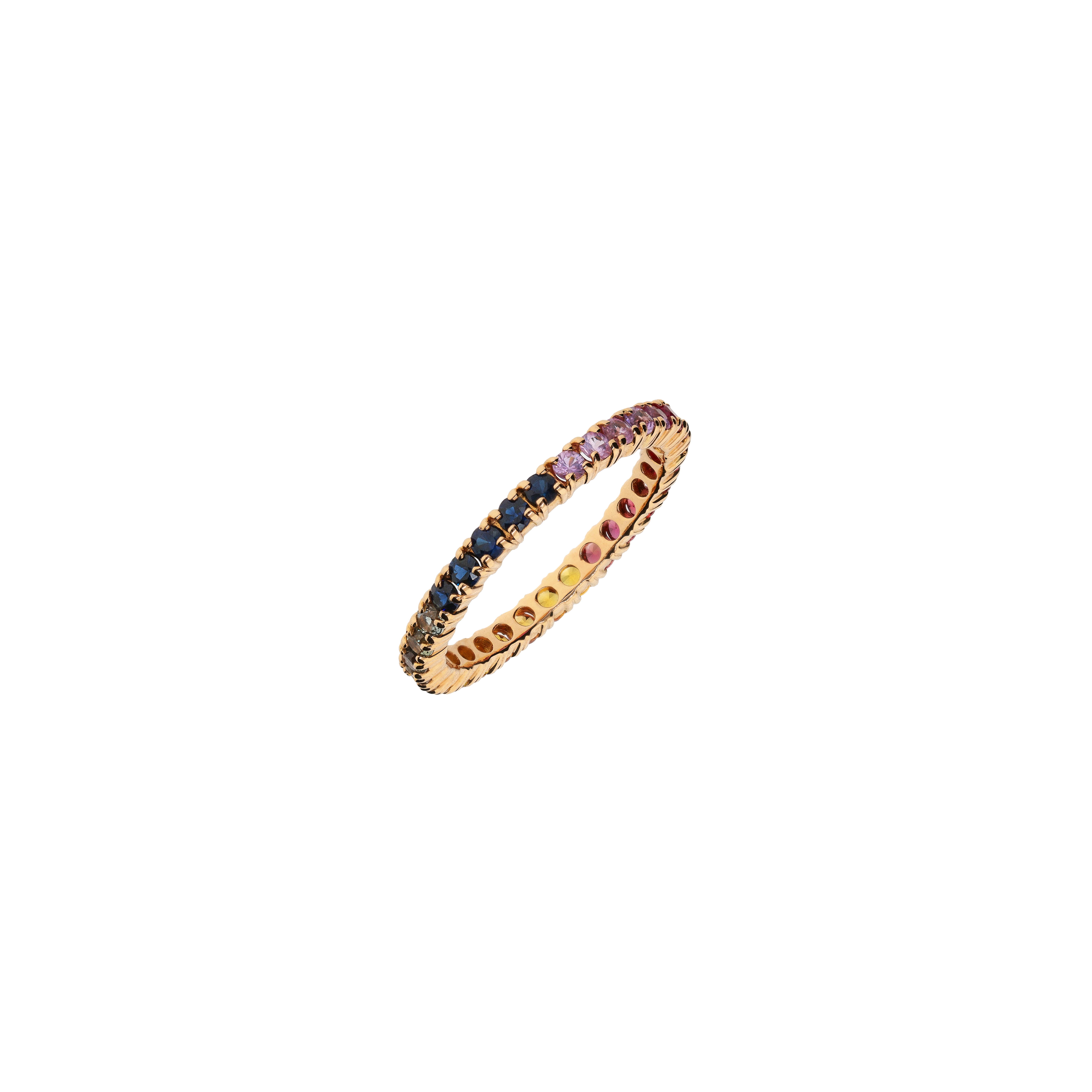 ANELLO VERETTA RAINBOW IN ORO ROSA CON ZAFFIRI MULTICOLOR - KR1017/MS