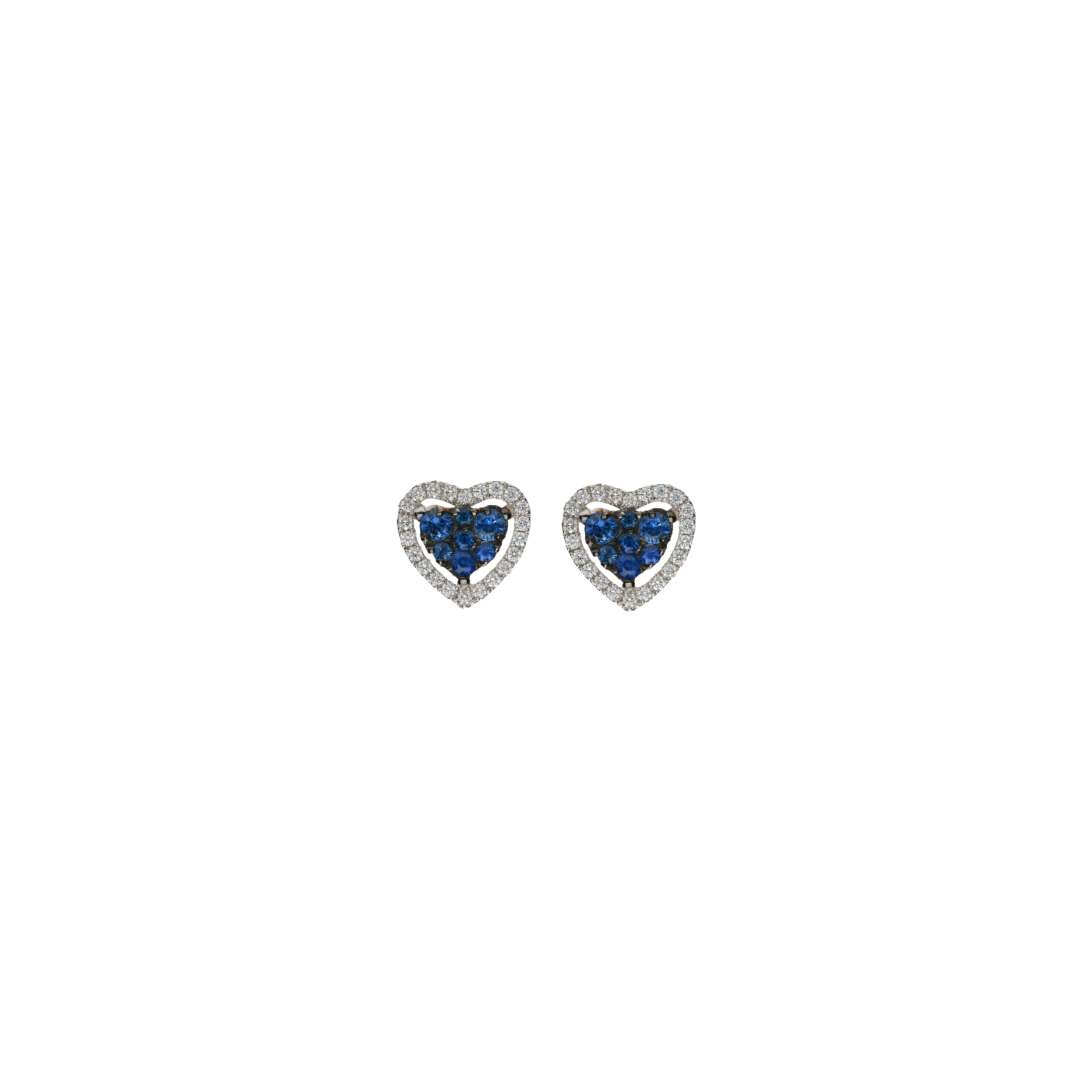 ORECCHINI CUORE A LOBO IN BIANCO CON DIAMANTI E ZAFFIRI BLU - 1PE0751537/1