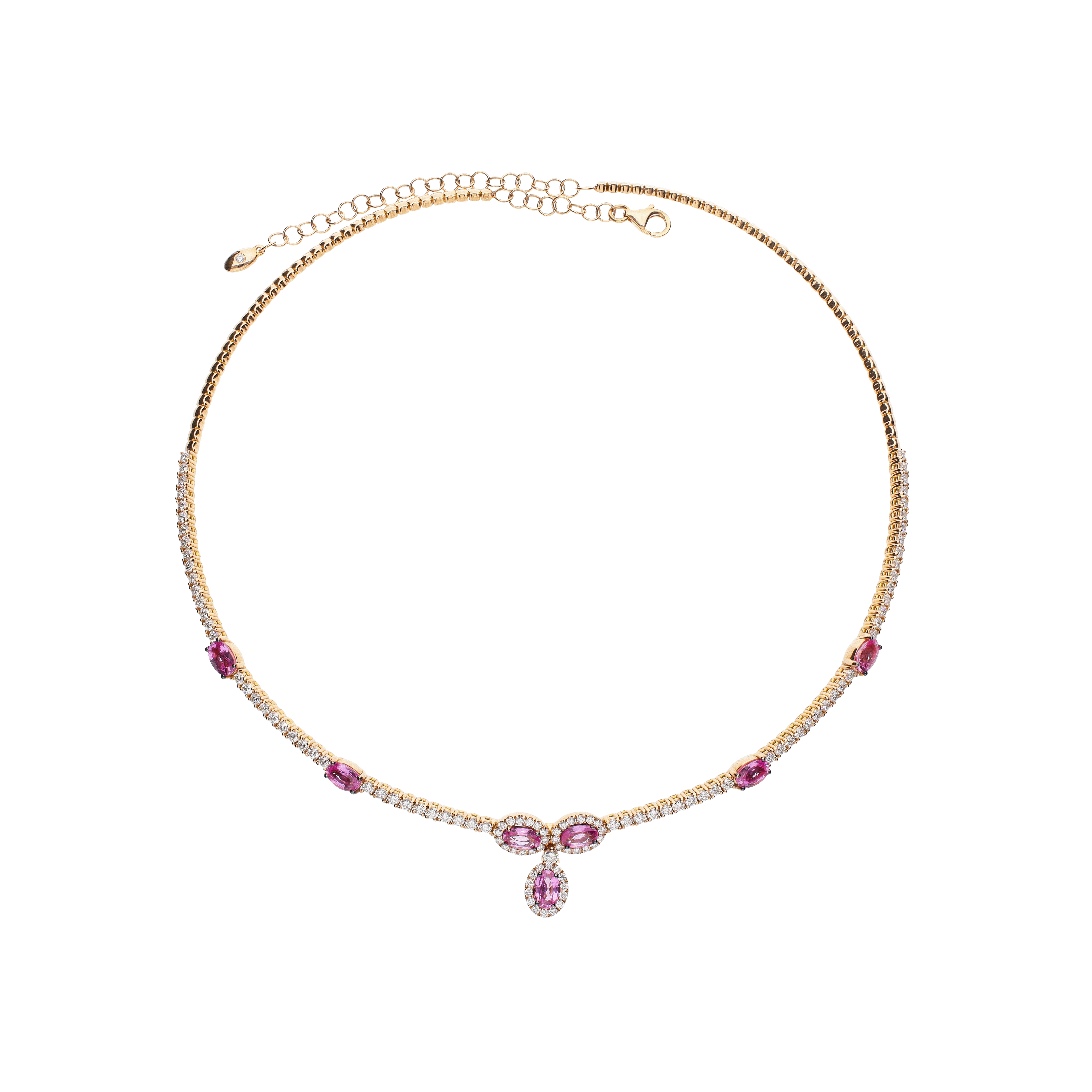 COLLANA CHOKER IN ORO ROSA CON DIAMANTI E ZAFFIRI ROSA - 1GA1480584/3