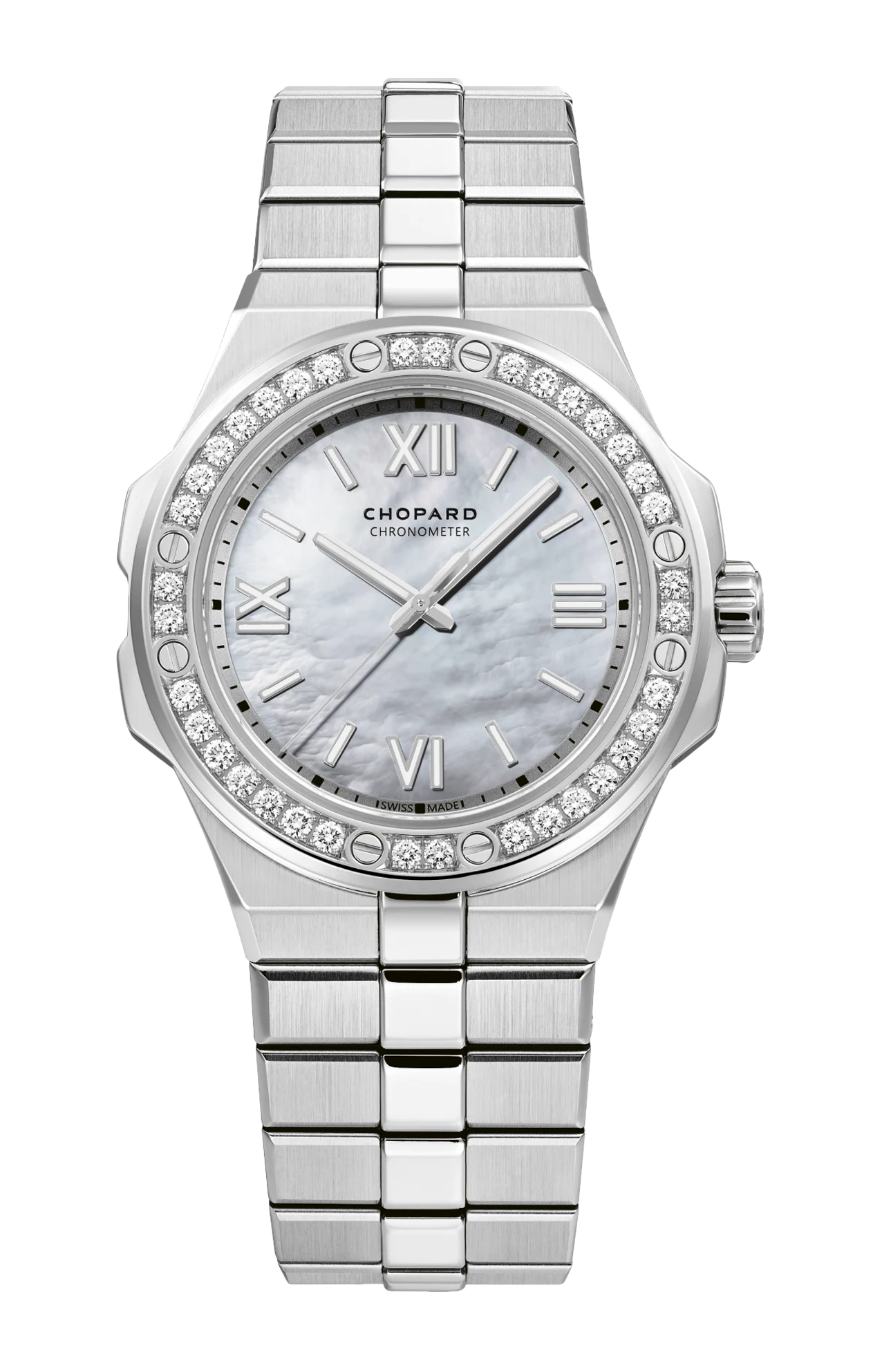 ALPINE EAGLE SMALL 36 MM, CARICA AUTOMATICA, CHOPARD LUCENT STEEL A223, DIAMANTI - 298601-3002