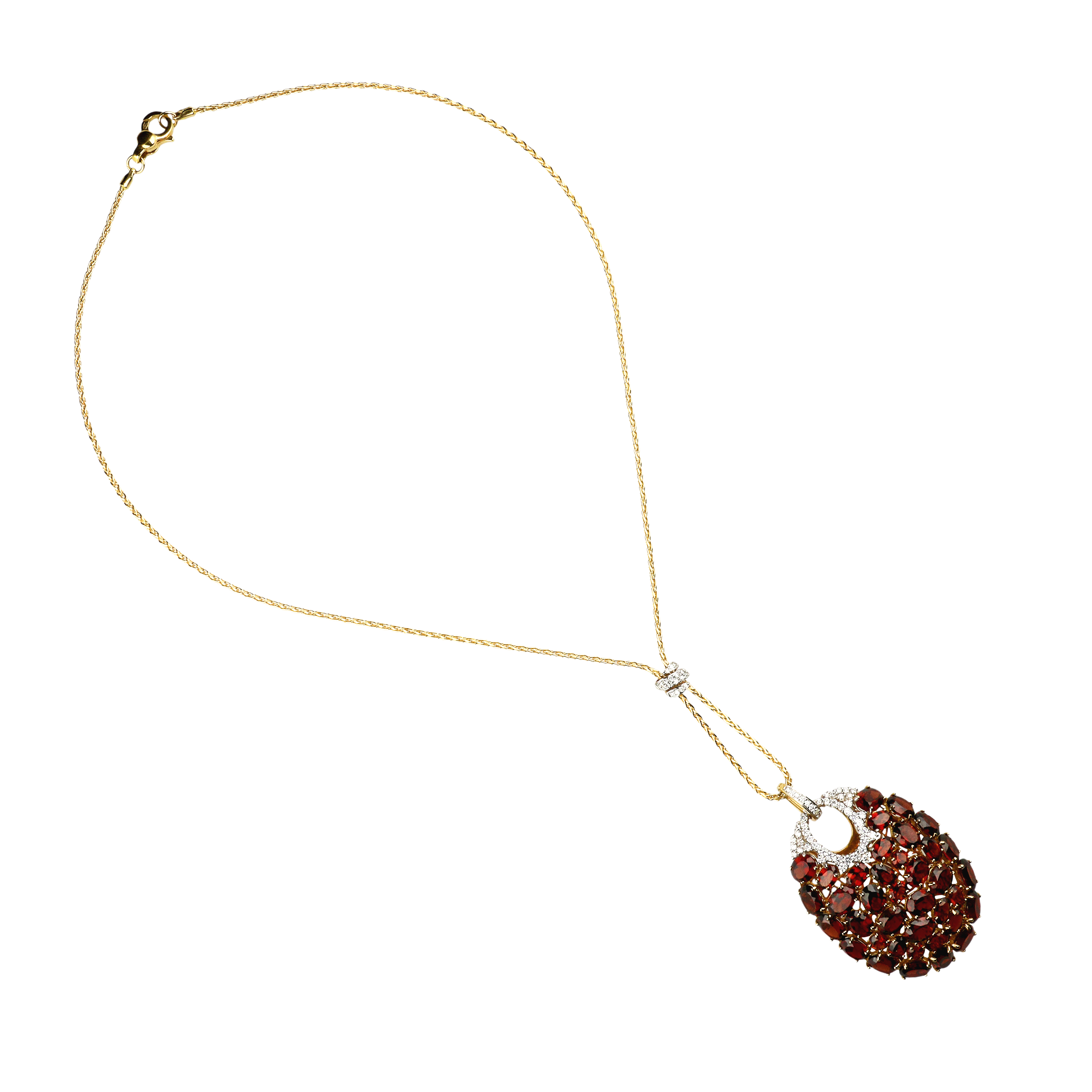 Collana in oro rosa 18 carati con granato e diamanti bianchi taglio brillante