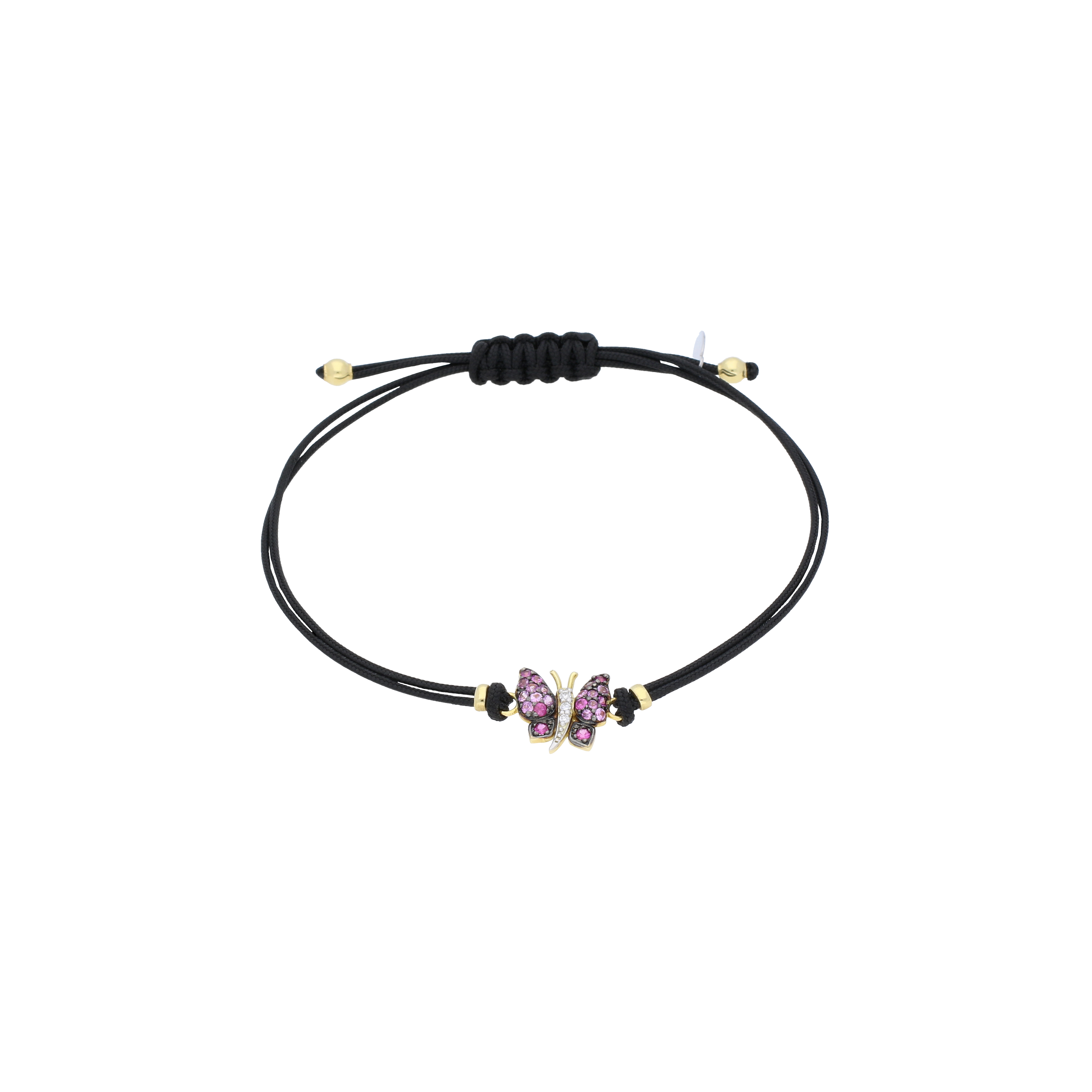 BRACCIALE IN CORDA CON FARFALLA IN ORO ROSA DIAMANTI E ZAFFIRI - CH17&102