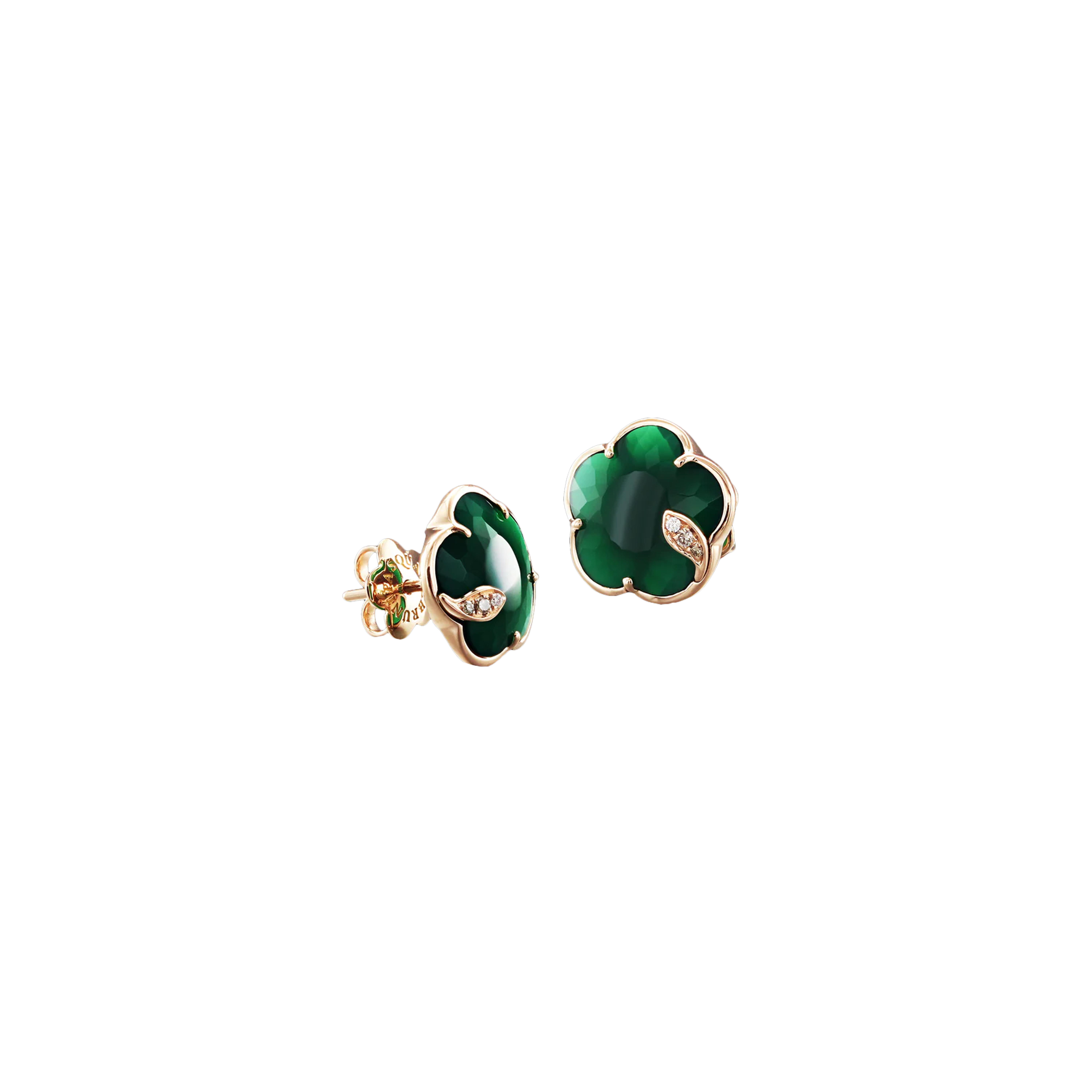 ORECCHINI PETIT JOLI IN ORO ROSA CON AGATA VERDE E DIAMANTI - 16113R - 16113R