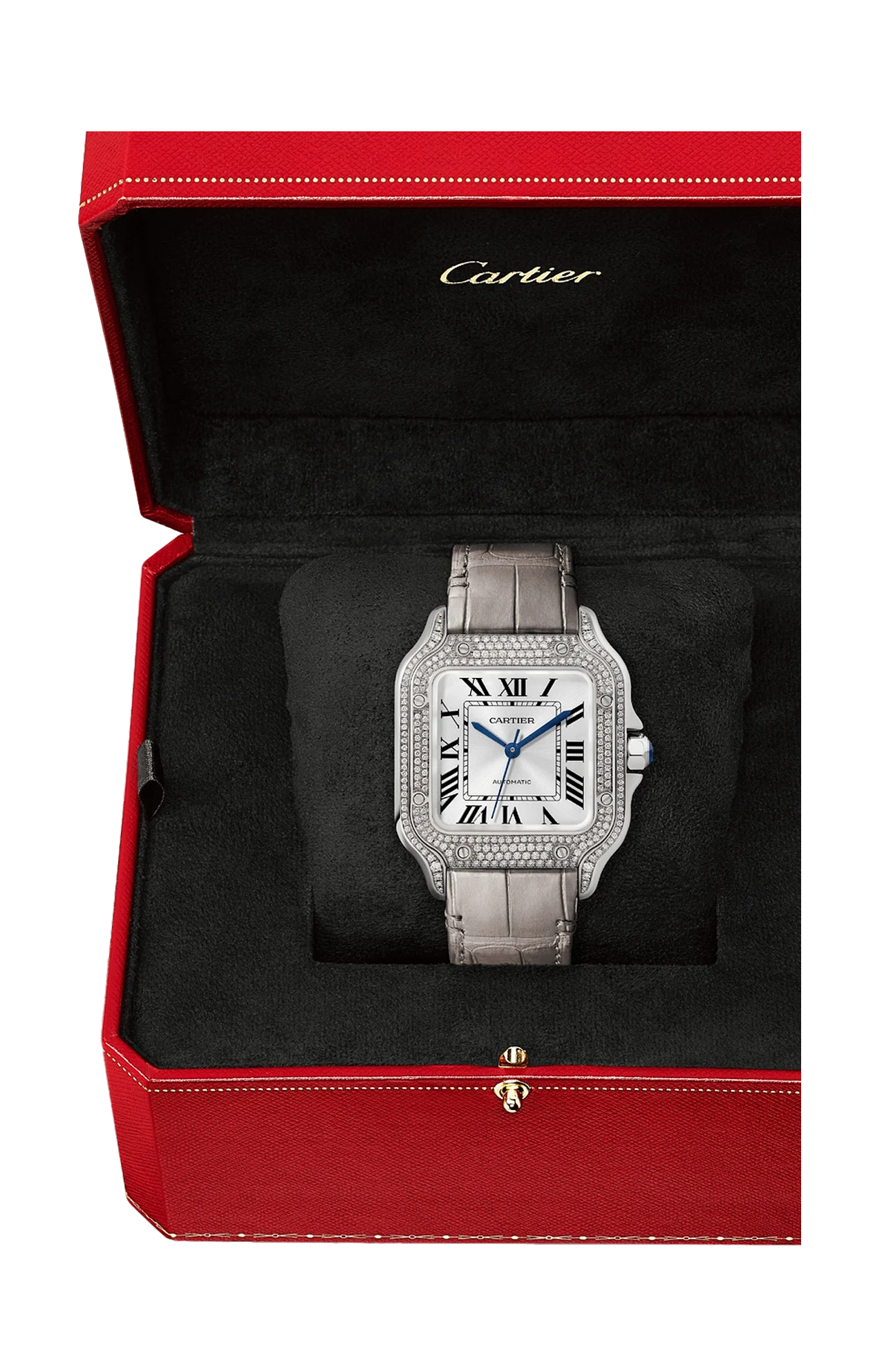 SANTOS DE CARTIER MODELLO MEDIO, ORO BIANCO E DIAMANTI, AUTOMATICO - WJSA0014