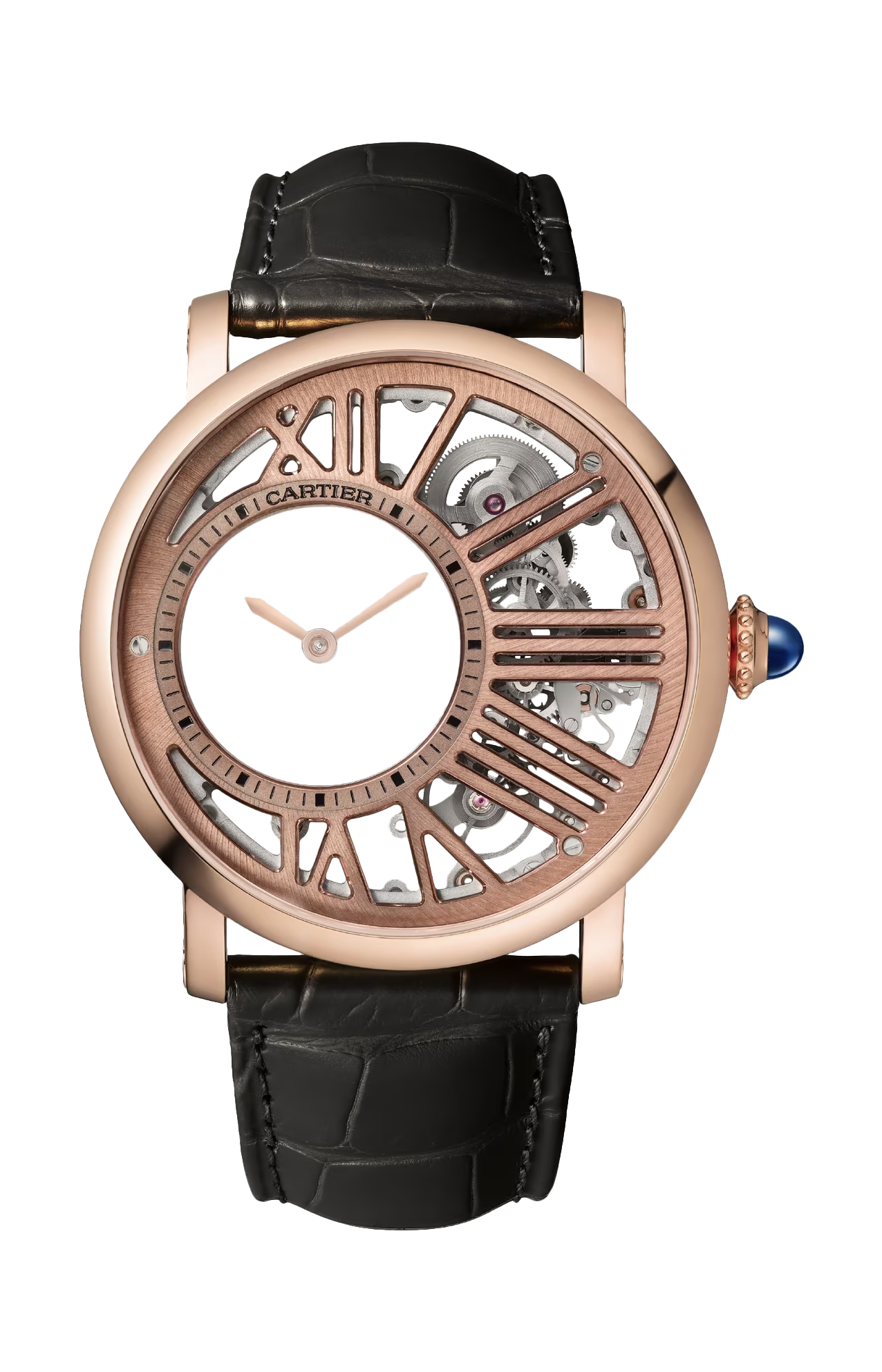 ROTONDE DE CARTIER HEURE MYSTÉRIEUSE, SCHELETRATO, ORO ROSA, MANUALE - WHRO0060