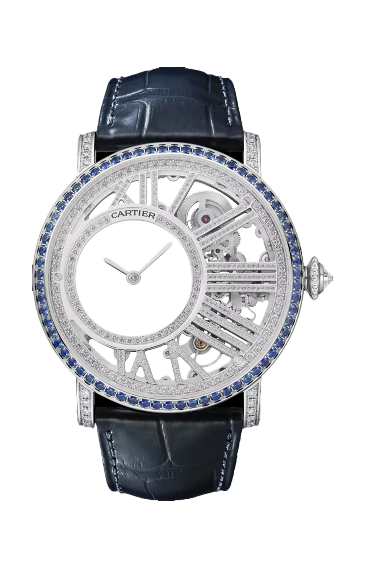 ROTONDE DE CARTIER L'HEURE MYSTÉRIEUSE SCHELETRATO, ORO BIANCO, DIAMANTI, MANUALE - HPI01337