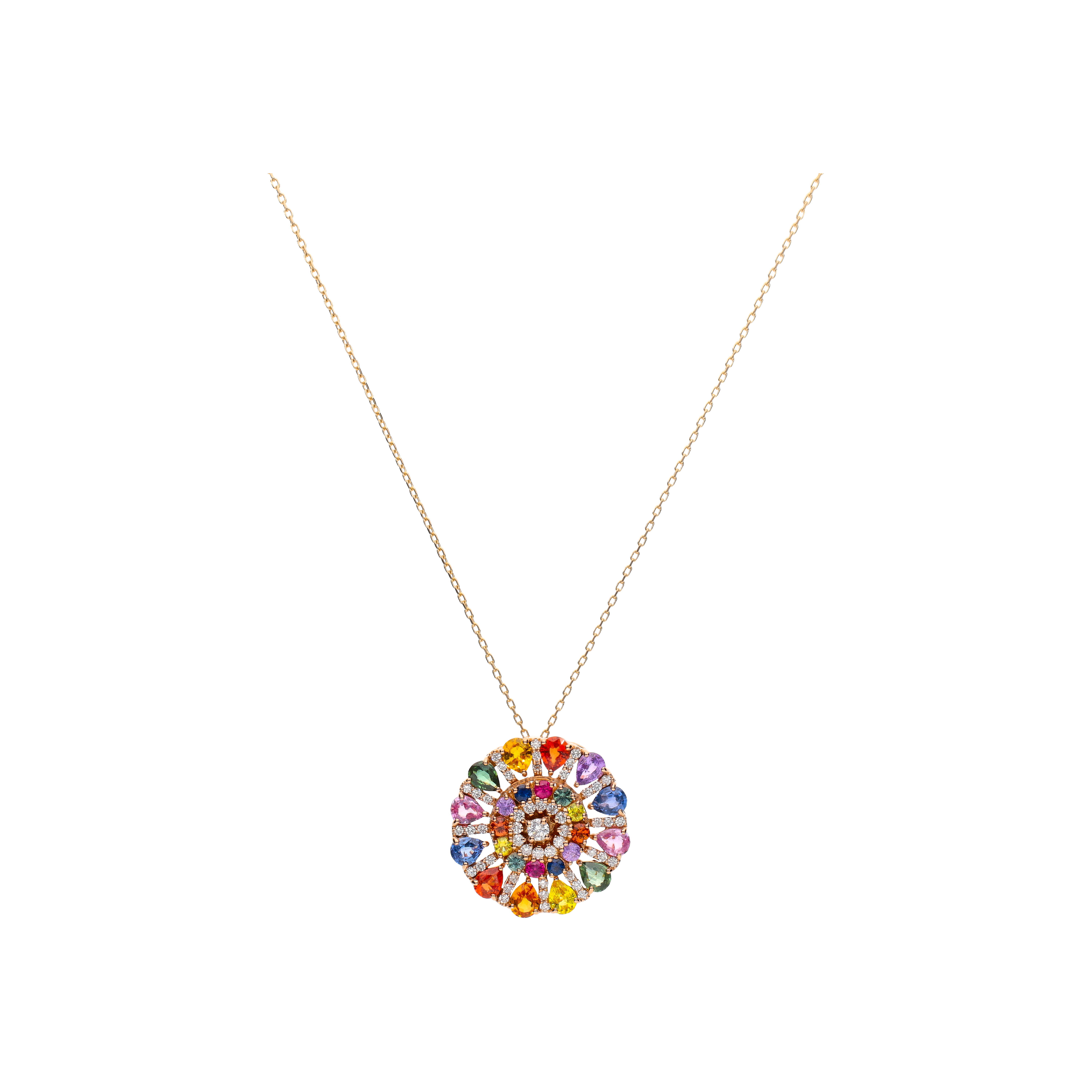 COLLANA RAINBOW IN ORO ROSA CON PENDENTE IN ZAFFIRI MULTICOLOR E DIAMANTI - KP1076/MS