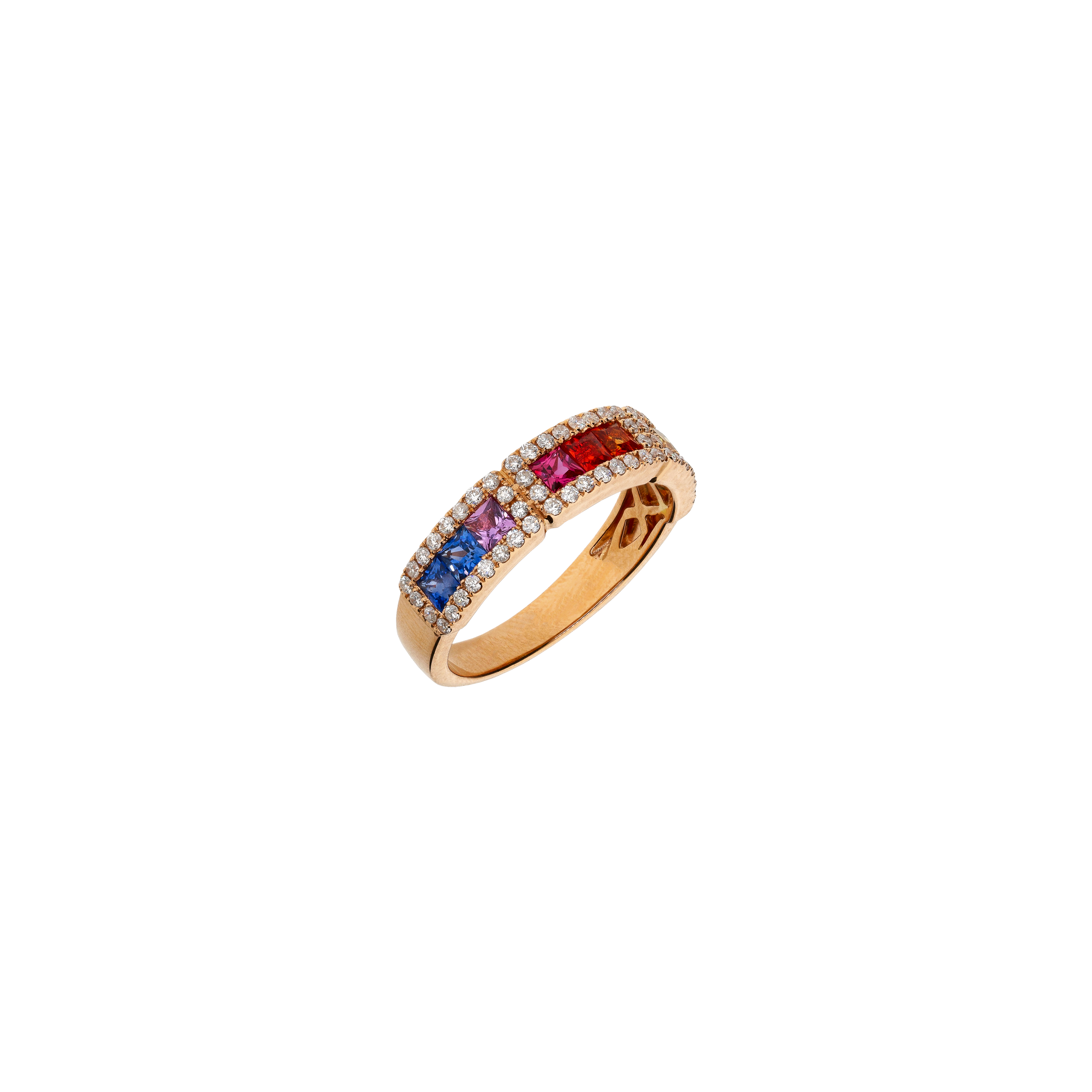 ANELLO RAINBOW IN ORO ROSA CON ZAFFIRI MULTICOLOR E DIAMANTI - KR1431/MS