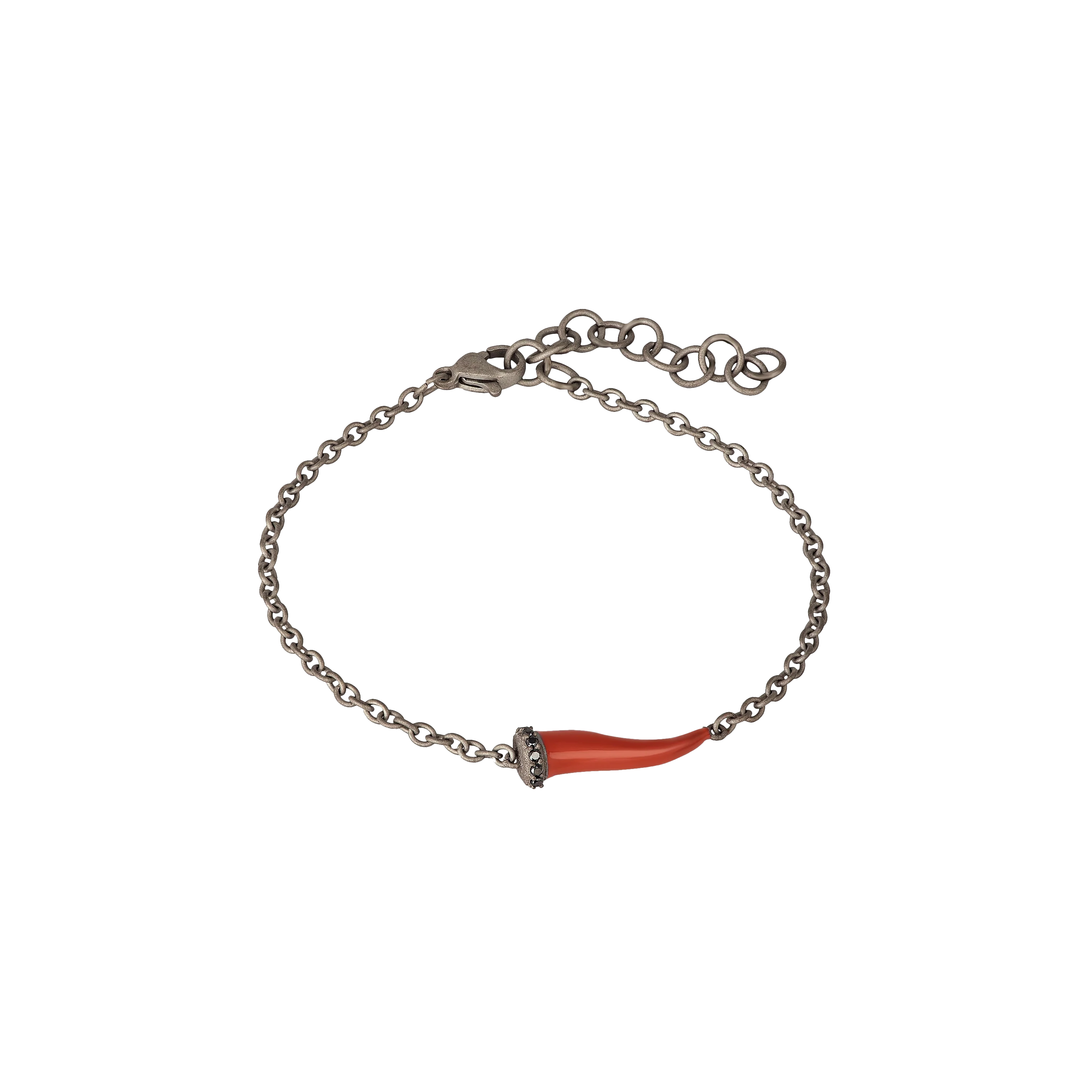 BRACCIALE CHARMS UOMO LUCKY HORN CON CORNETTO SMALTATO ROSSO IN TITANIO, 5 BLACK E CATENA - CHBRT5BBRKSMROSSO