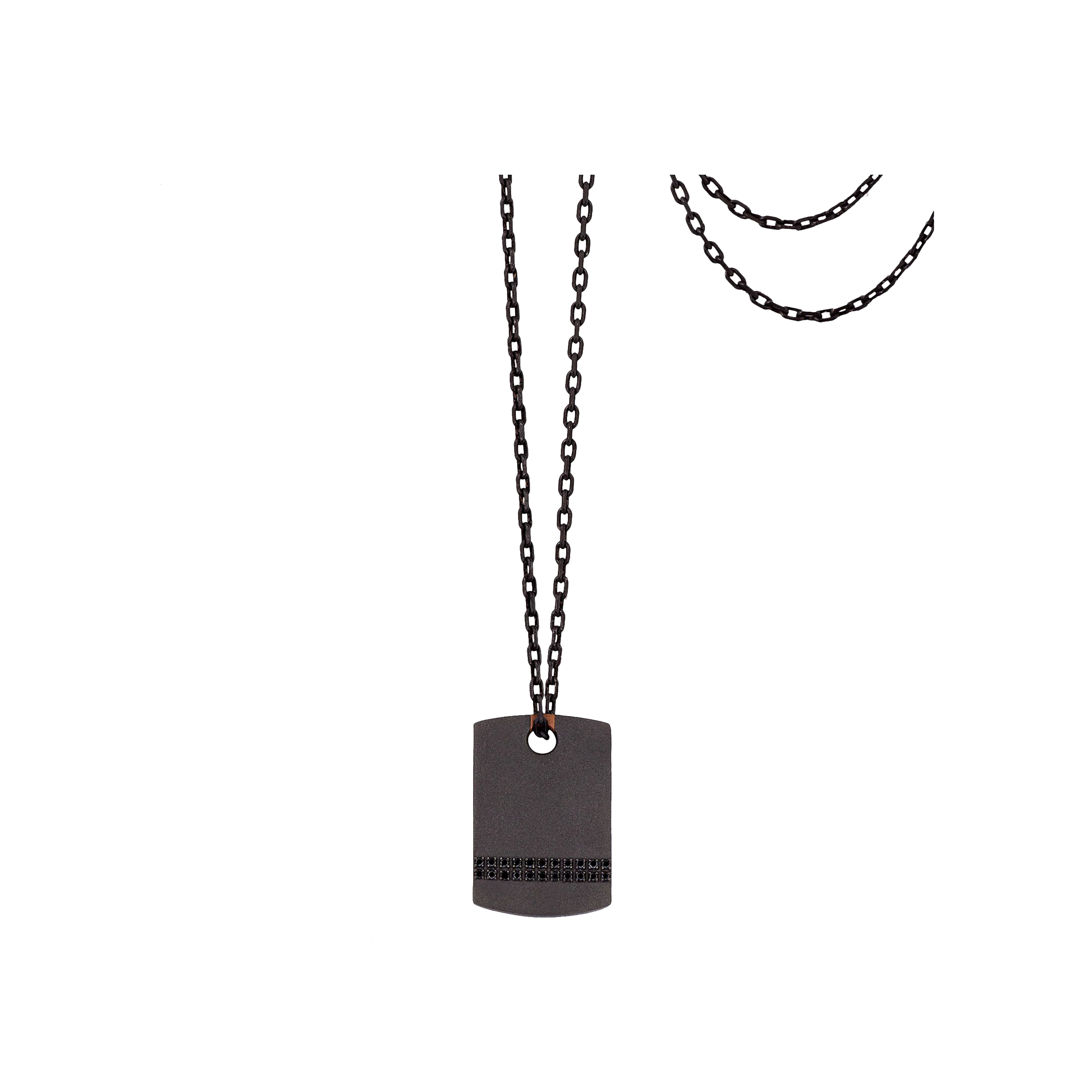 COLLANA UOMO MINIMAL CON TARGHETTA IN TITANIO E ORO ROSSO 18 KT, ORO ROSSO 9 KT, DIAMANTI BLACK E CATENA - ECOPENTRG22BK