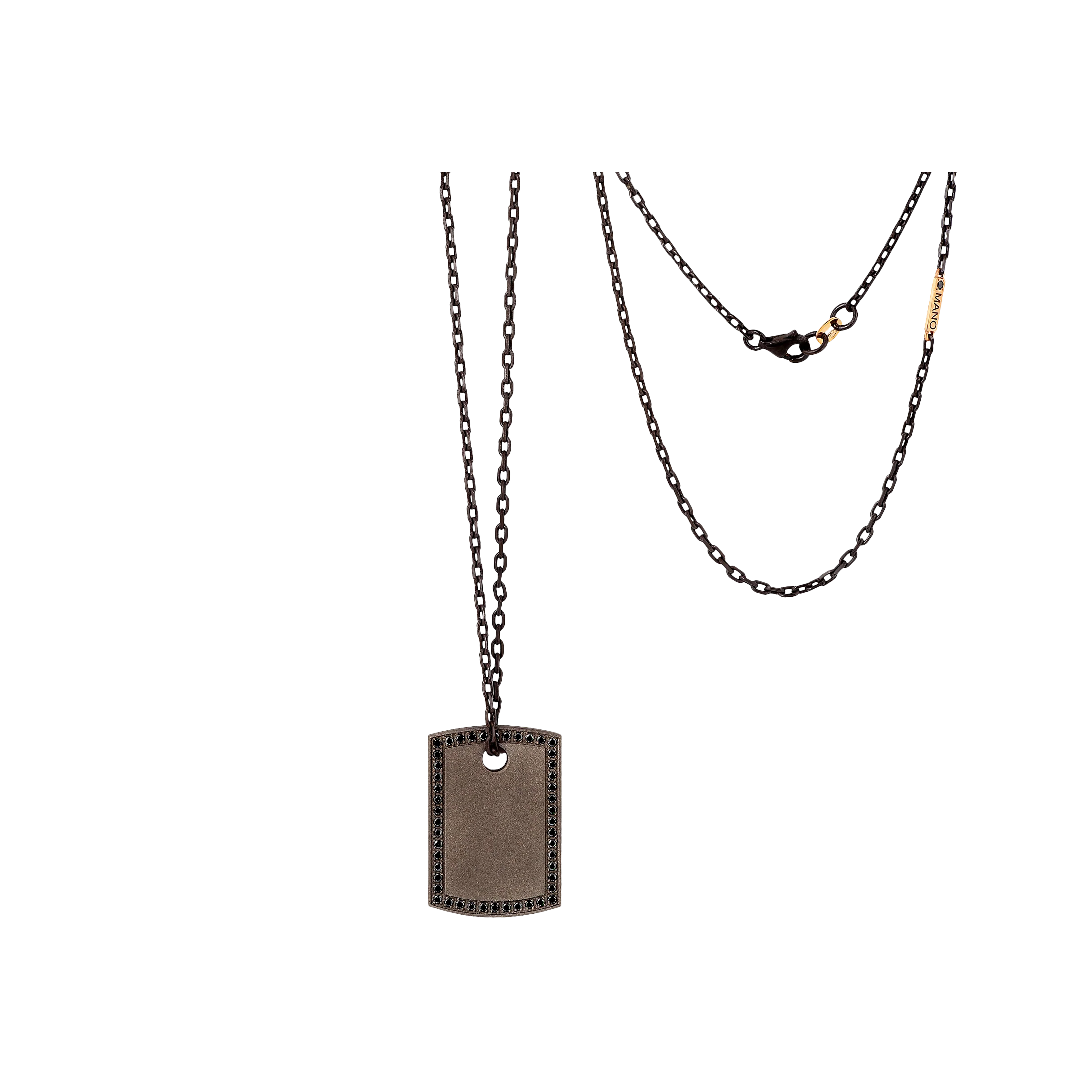 COLLANA UOMO MINIMAL CON TARGHETTA IN TITANIO, DIAMANTI BLACK E CATENA - MINPENTBTARCK