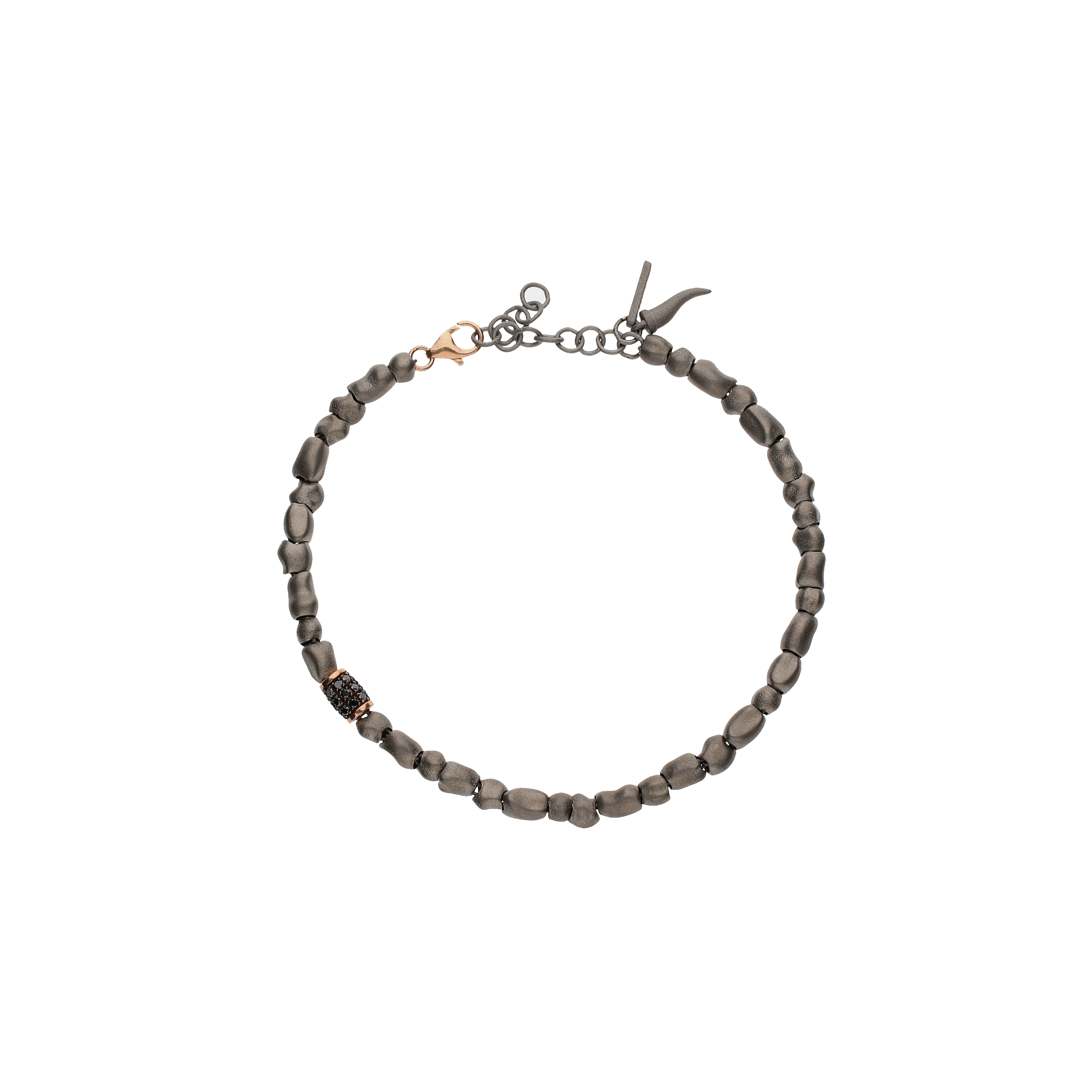 BRACCIALE SASSI SMALL IN TITANIO, BARILOTTO CON DIAMANTI BLACK  E MOSCHETTONE IN ORO ROSSO - PEPSMBRT1BARRGB