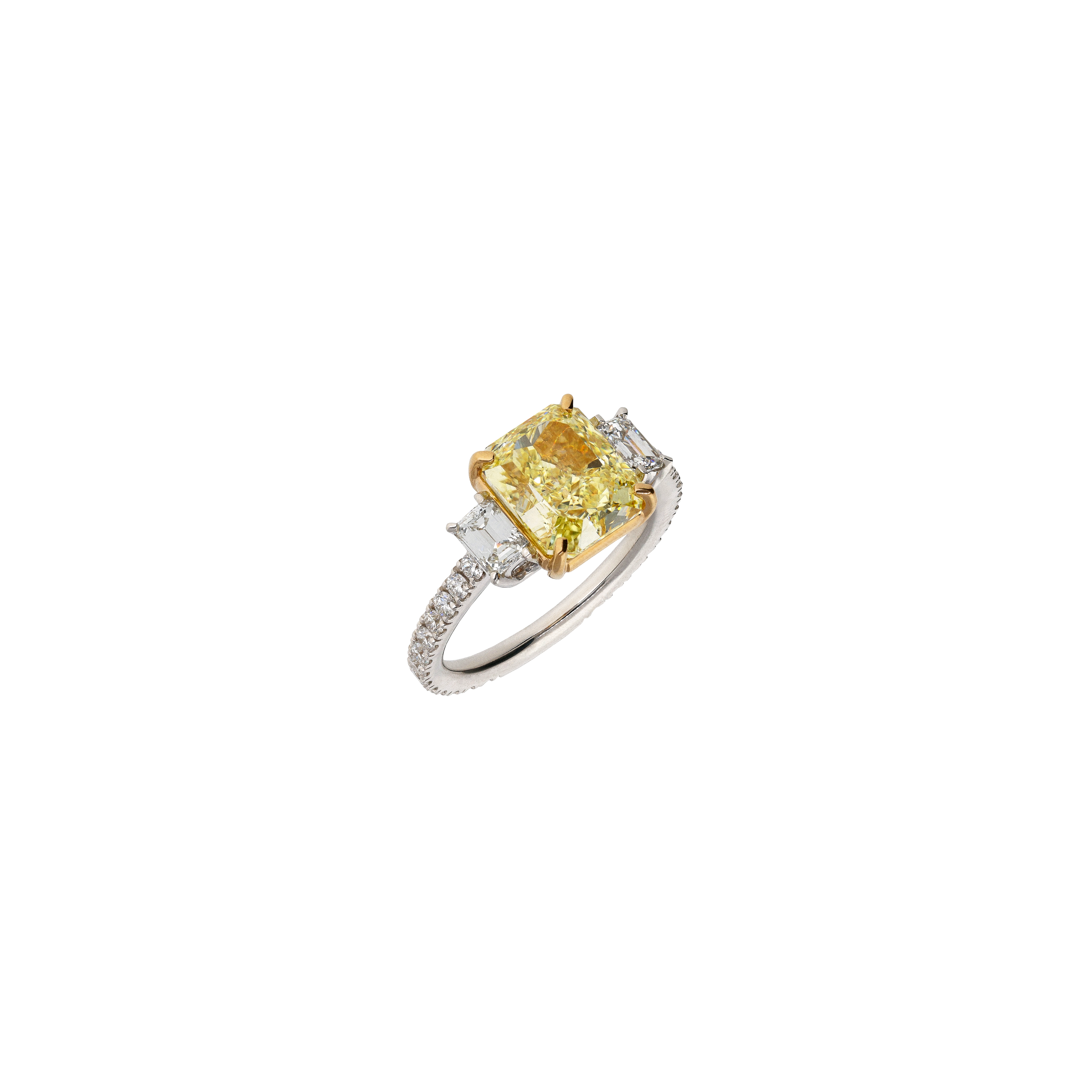 ANELLO SOLITARIO IN ORO BIANCO CON DIAMANTE  FANCY LIGHT YELLOW E DIAMANTI BIANCHI - 000-5053NS