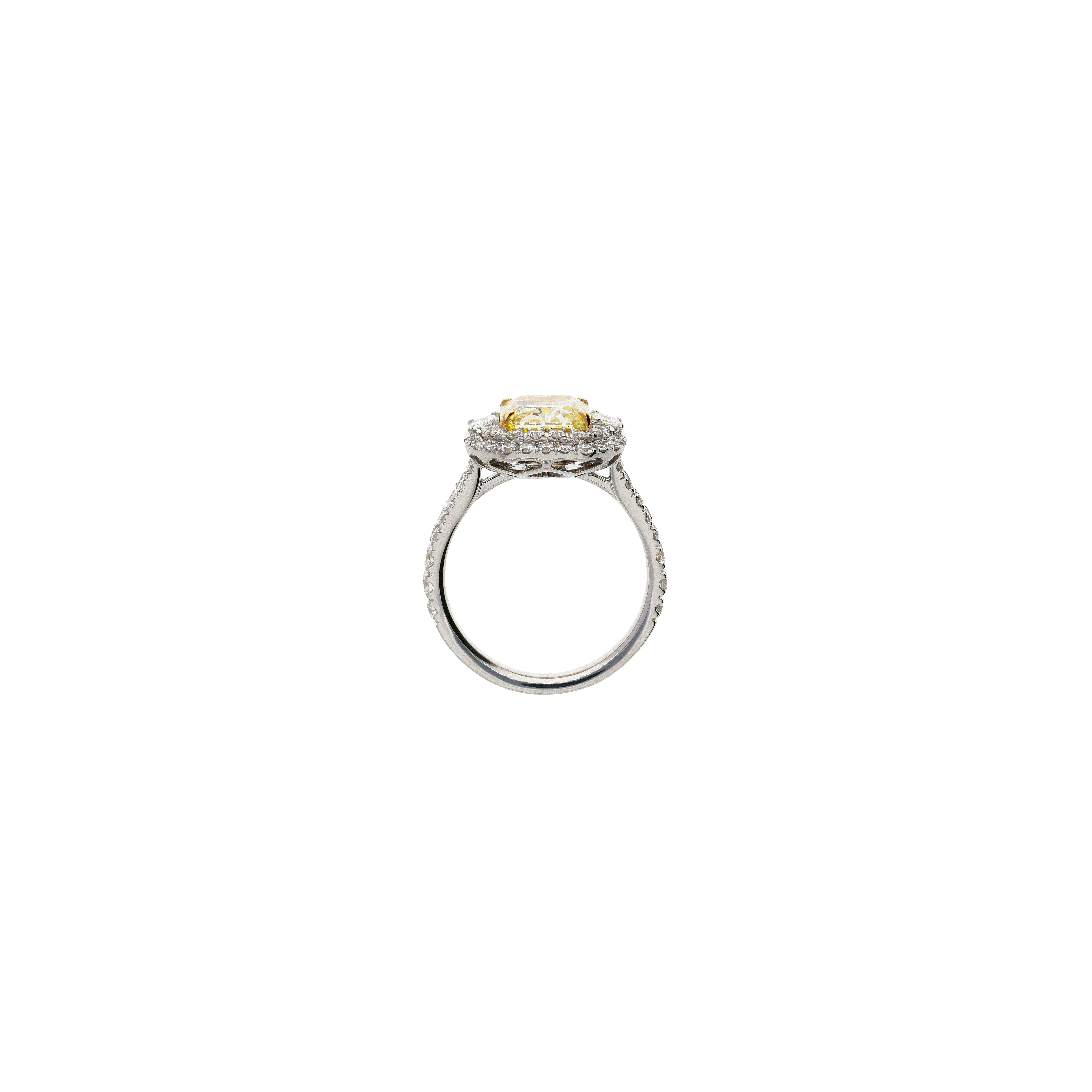 ANELLO IN ORO BIANCO CON DIAMANTE FANCY YELLOW CERTIFICATO GIA E DIAMANTI BIANCHI - 000-4982NS