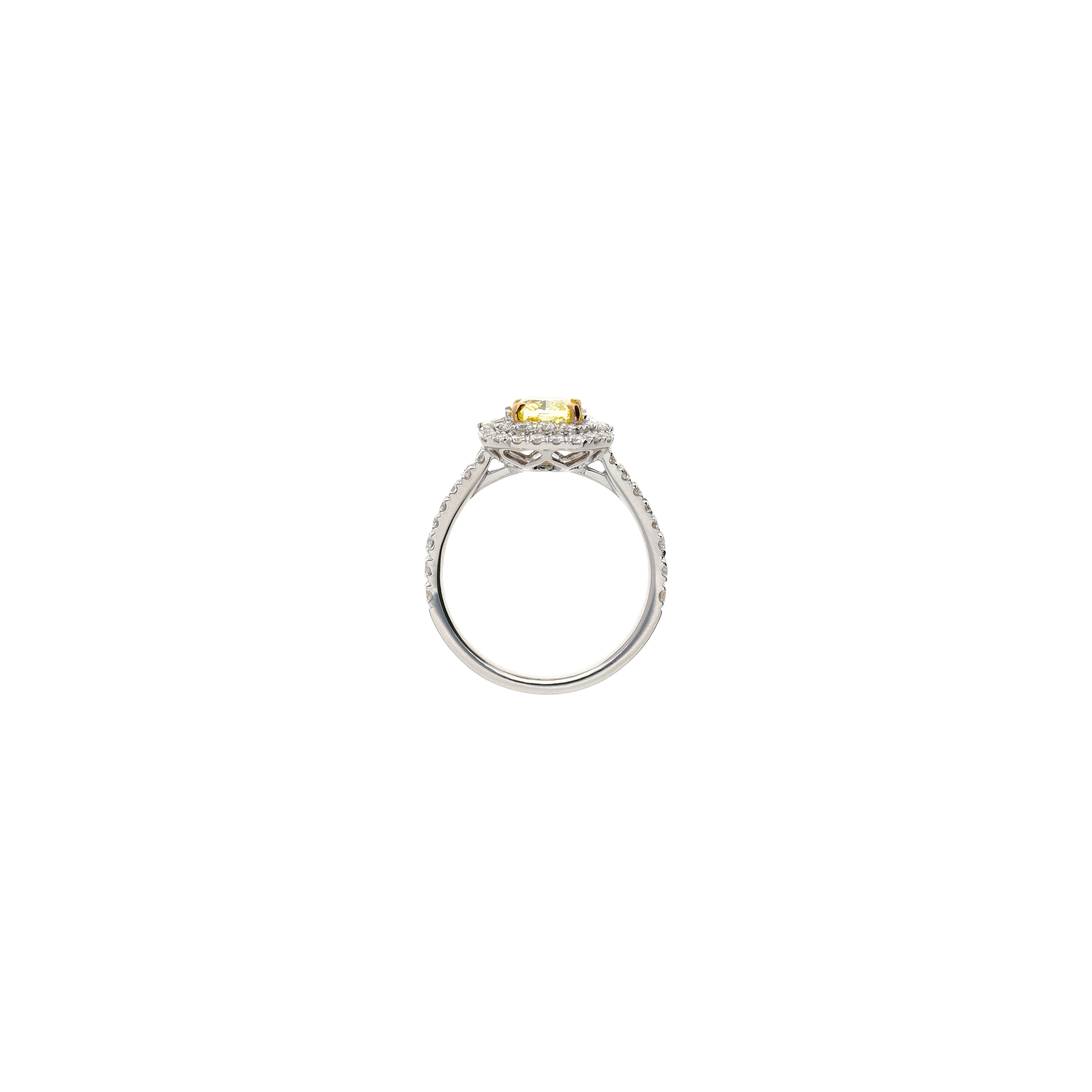 ANELLO IN ORO BIANCO CON DIAMANTE FANCY YELLOW CERTIFICATO GIA E DIAMANTI BIANCHI - 000-4982NS