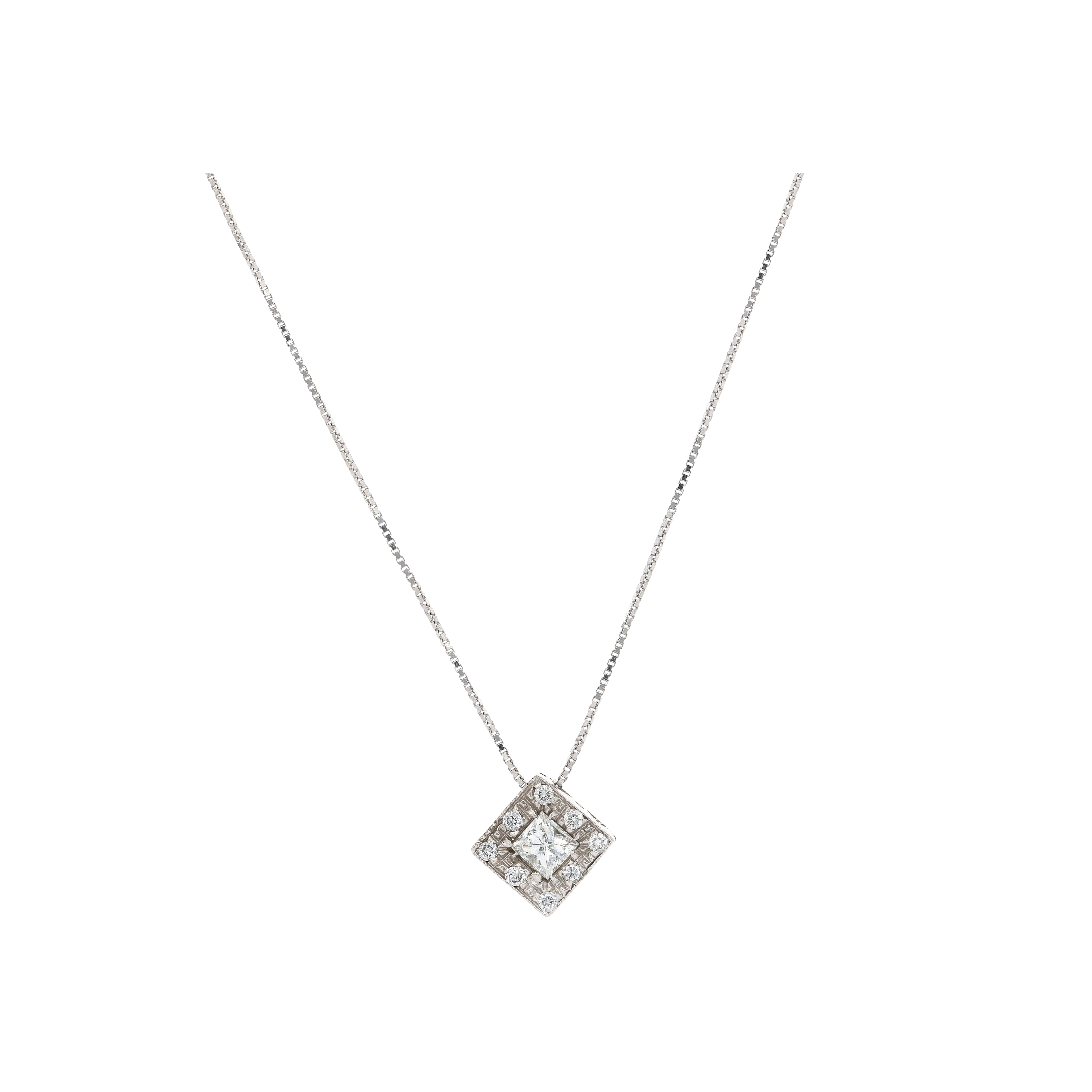 COLLANA IN ORO BIANCO E PENDENTE CON DIAMANTE CENTRALE E PAVÉ DI DIAMANTI - BACO0055