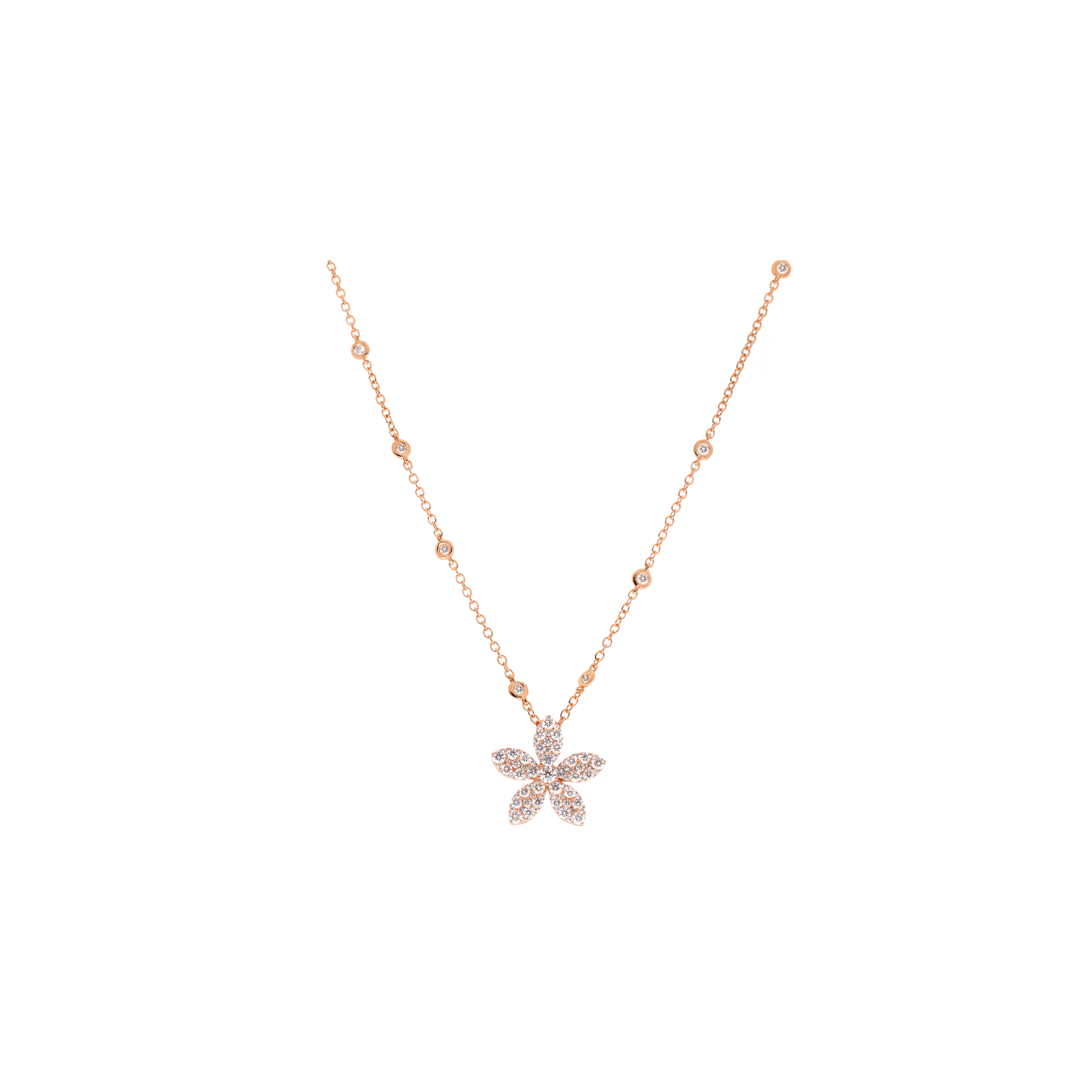 COLLANA GIROCOLLO IN  ORO ROSA CON FIORE IN PAVÉ DI DIAMANTI - 1GA0030902/3