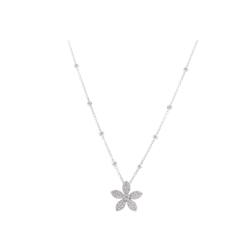 COLLANA GIROCOLLO IN ORO BIANCO CON CIONDOLO FIORE IN PAVÉ DI DIAMANTI - 1GA0030902/2