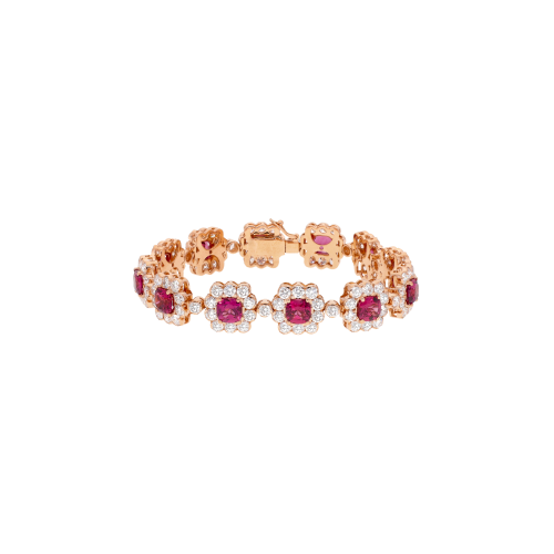 BRACCIALE MORBIDO ORO ROSA CON CASTONE A FORMA DI FIORE BRILLANTI BIANCHI E RODOLITE - 1PU0032278/1