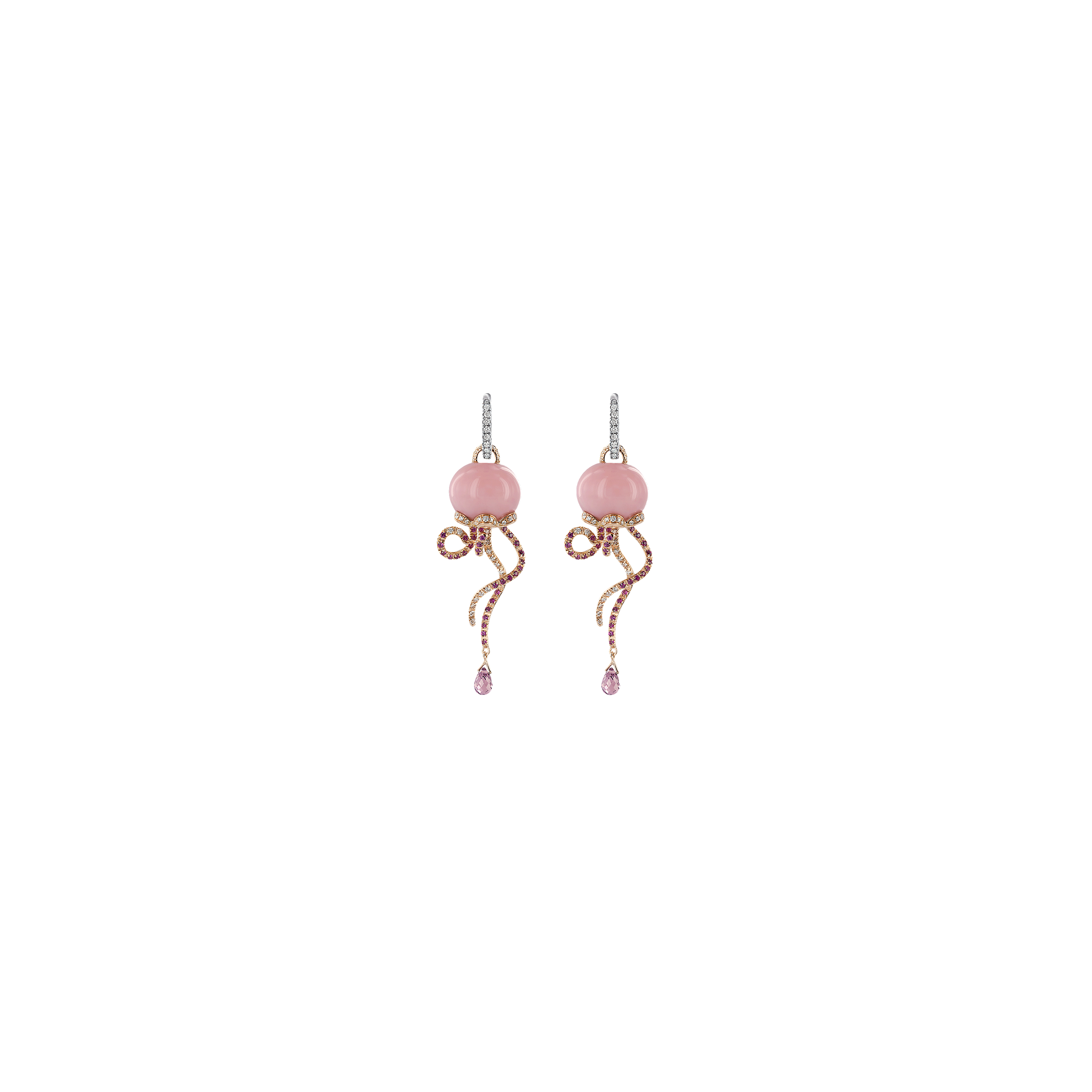 ORECCHINI CAMPANELLE MEDUSA IN ORO ROSA E BIANCO CON DIAMANTI, ZAFFIRI ROSA E OPALE ROSA - 31261