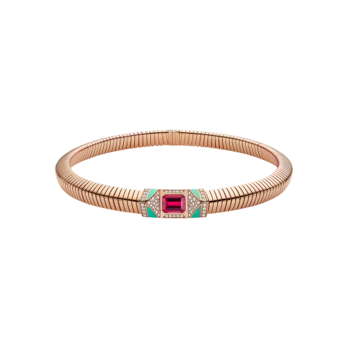 COLLANA BVLGARI TUBOGAS IN ORO ROSA CON DIAMANTI E RUBELLITE - CL860177