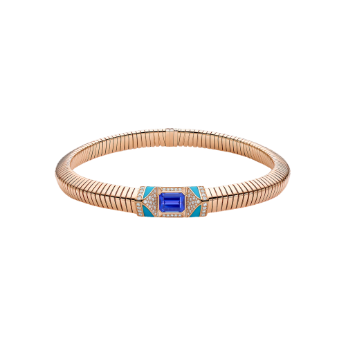 COLLANA BVLGARI TUBOGAS IN ORO ROSA CON DIAMANTI, TANZANITE E TURCHESE - CL860175