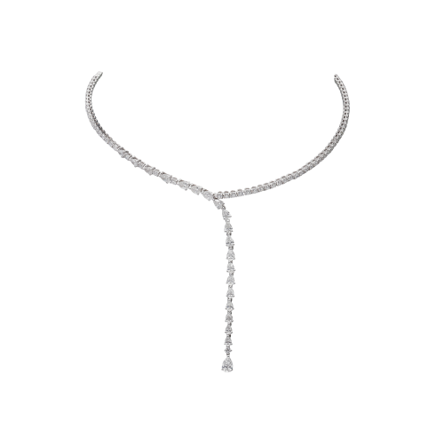 COLLANA GIROCOLLO RIGIDA IN ORO BIANCO E DIAMANTI CON UNA FILA DI DIAMANTI PENDENTI - 171-2167MOD