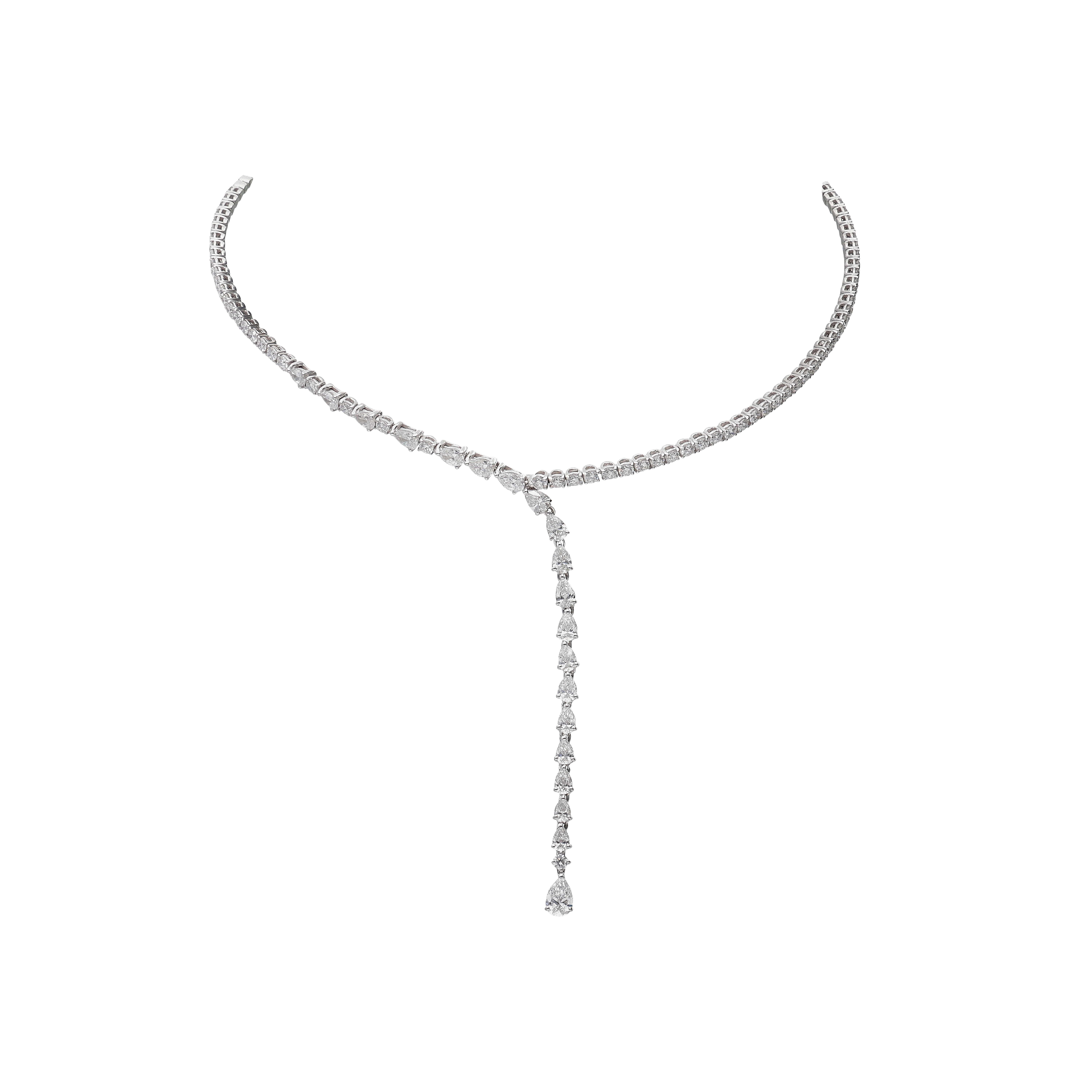 COLLANA GIROCOLLO RIGIDA IN ORO BIANCO E DIAMANTI CON UNA FILA DI DIAMANTI PENDENTI - 171-2167MOD